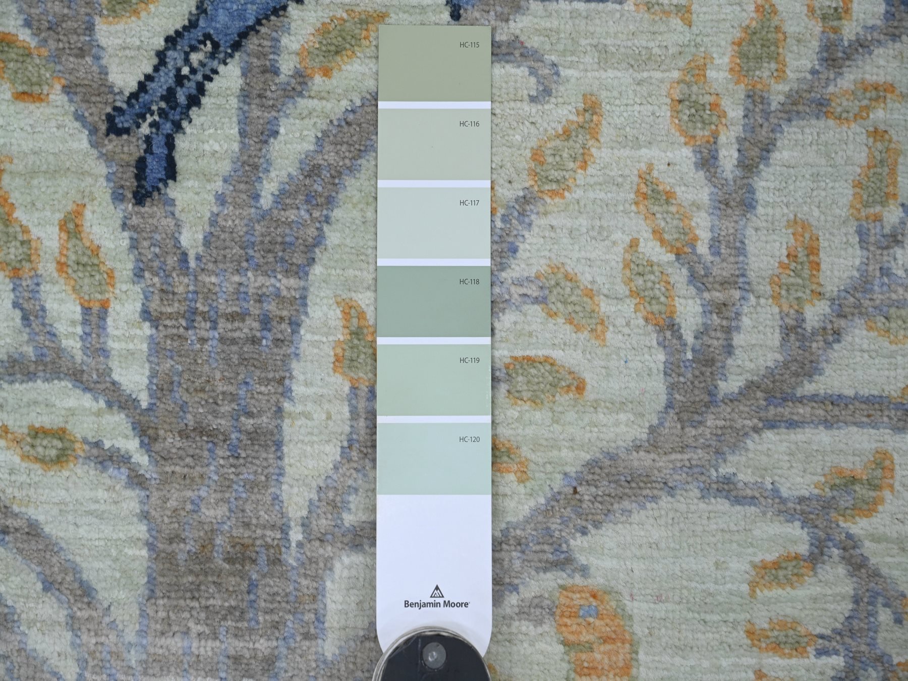 2'7"x12'3" Pistachio Green, Afghan Peshawar with Birds of Paradise Design, Hand Knotted, Soft Wool, Natural Dyes, Runner, Oriental Rug HR21648 - Image 3