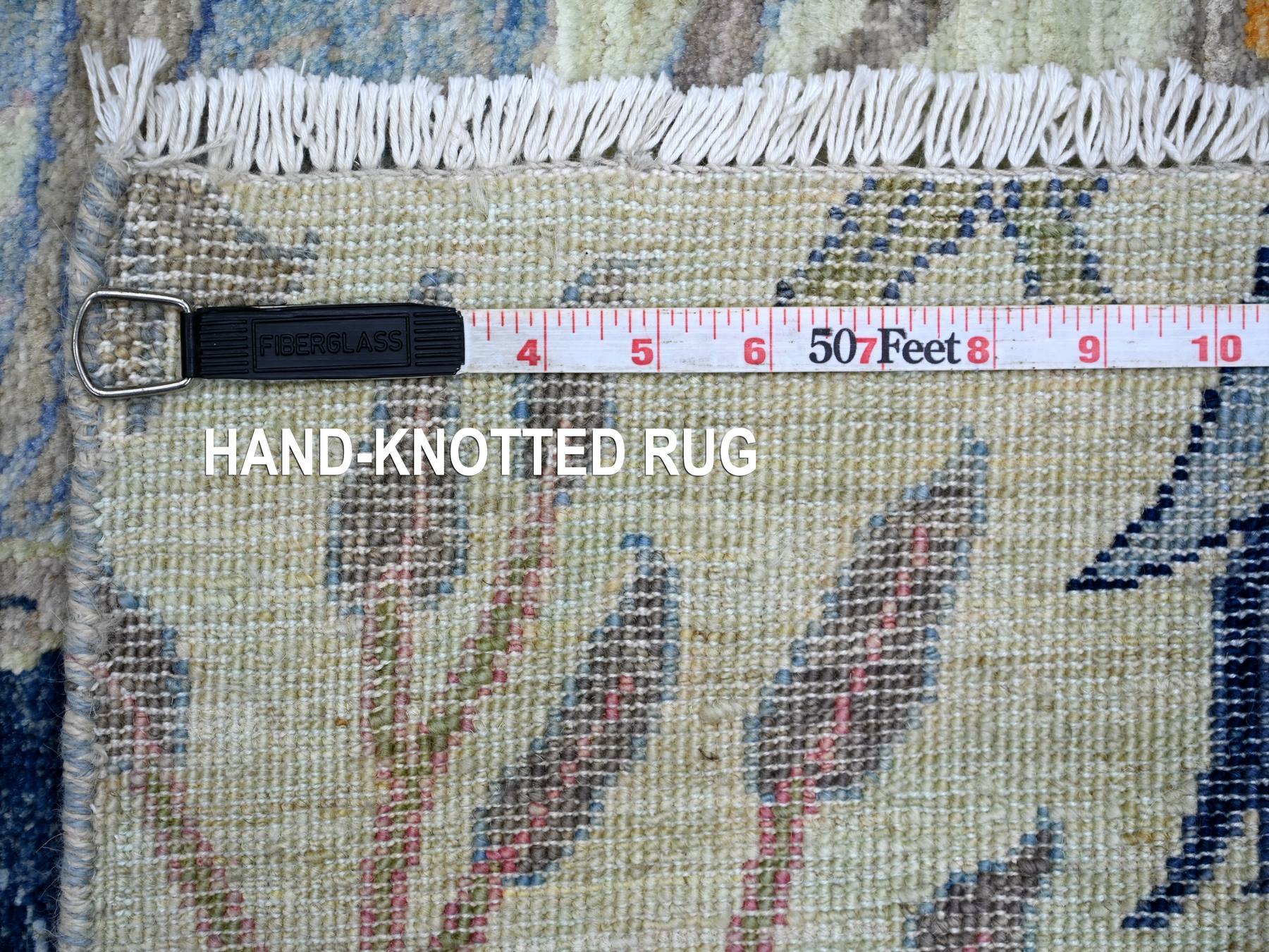 2'7"x12'3" Pistachio Green, Afghan Peshawar with Birds of Paradise Design, Hand Knotted, Soft Wool, Natural Dyes, Runner, Oriental Rug HR21648 - Image 6