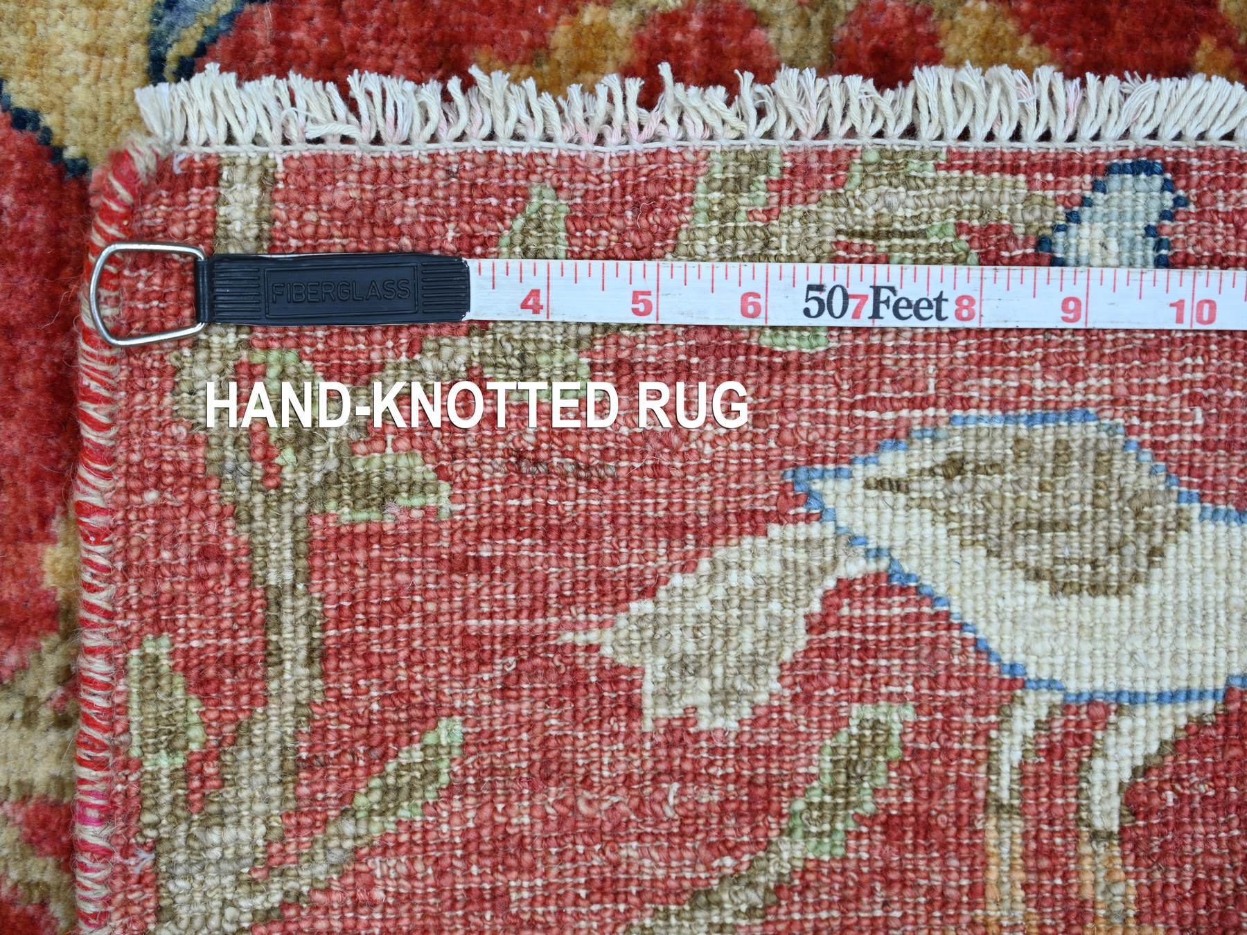 2'6"x8'1" Crimson Red, Hand Knotted, Afghan Peshawar with Birds of Paradise Design, Soft and Shiny Wool, Vegetable Dyes, Runner, Oriental Rug HR21652 - Image 6