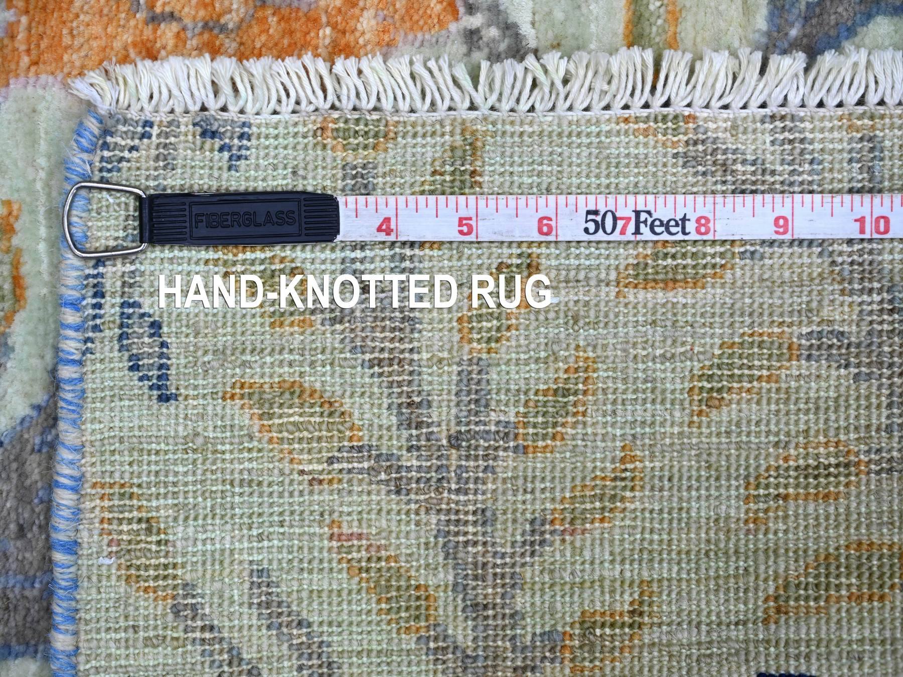 2'7"x6'2" Pistachio Green, Afghan Peshawar with Birds of Paradise Design, Hand Knotted, Soft and Shiny Wool, Vegetable Dyes, Runner, Oriental Rug HR21654 - Image 6