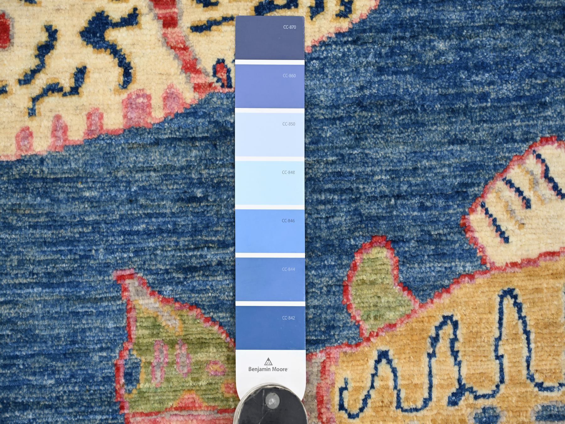 5'x6'10" Bayern Blue, Afghan Peshawar with Colorful Oceanic Fish Design, Soft and Shiny Wool, Hand Knotted, Oriental Rug HR21657 - Image 3