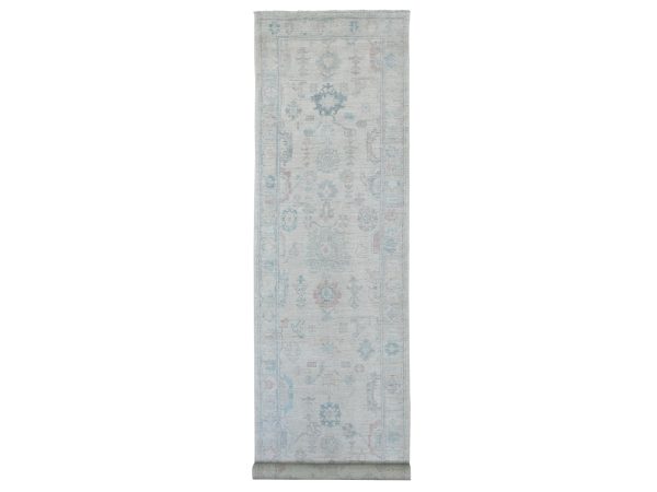 4'x19'1" Cloud Gray, Afghan Angora Oushak with All Over Leaf Design, Natural Dyes, Hand Knotted, 100% Wool, Wide and Long Runner, Oriental Rug HR21689