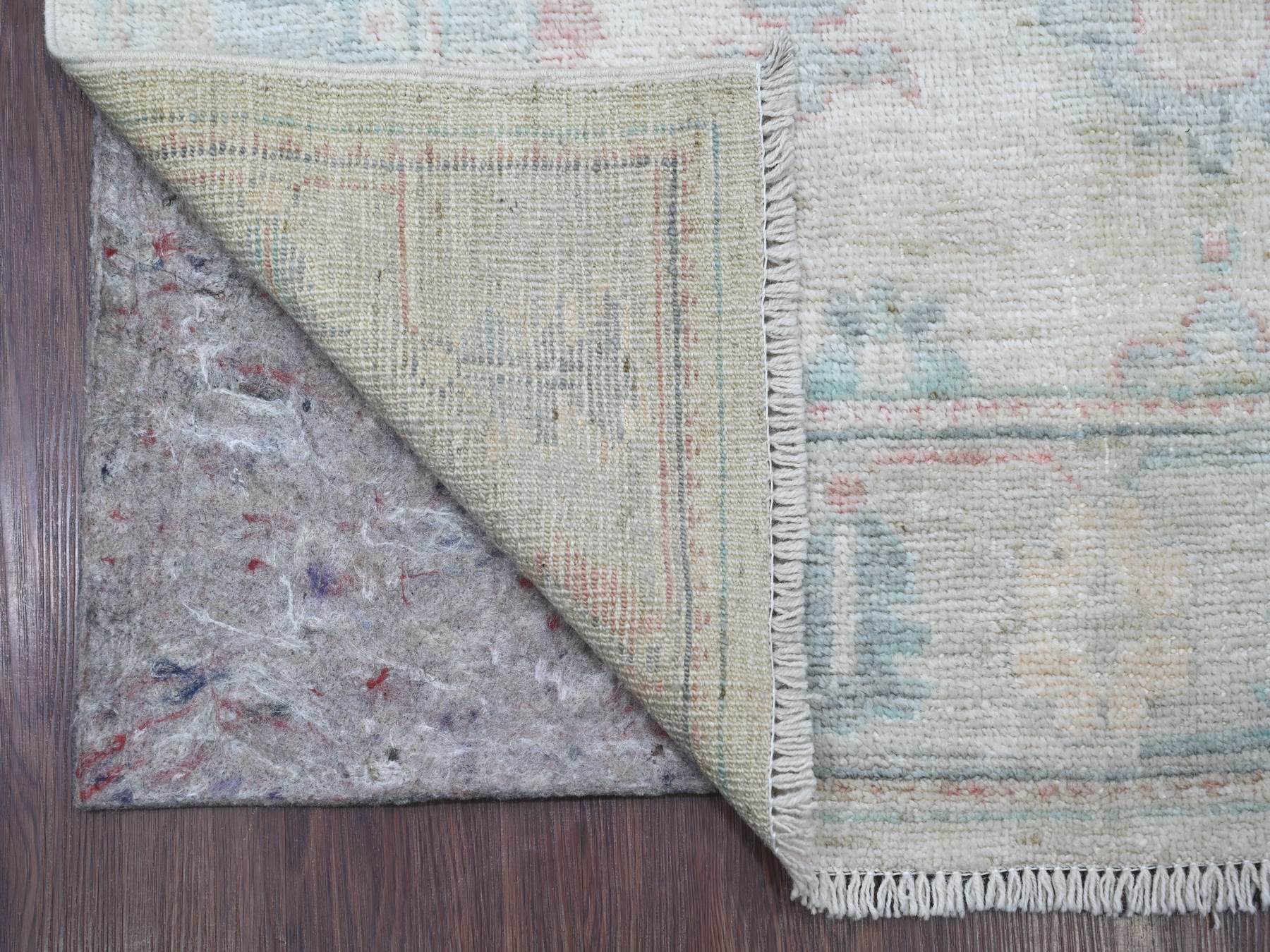 4'x19'1" Cloud Gray, Afghan Angora Oushak with All Over Leaf Design, Natural Dyes, Hand Knotted, 100% Wool, Wide and Long Runner, Oriental Rug HR21689 - Image 2