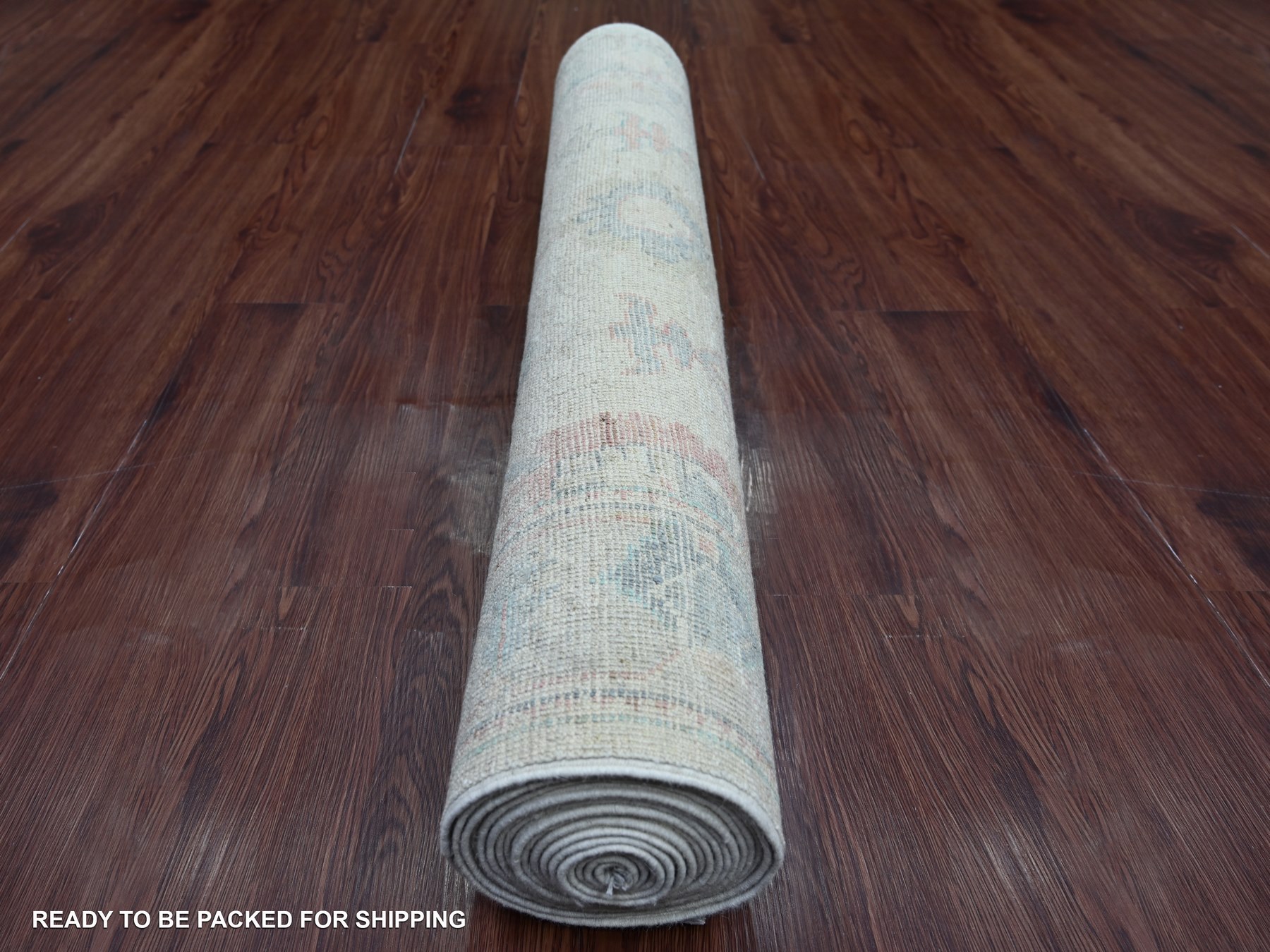 4'x19'1" Cloud Gray, Afghan Angora Oushak with All Over Leaf Design, Natural Dyes, Hand Knotted, 100% Wool, Wide and Long Runner, Oriental Rug HR21689 - Image 4