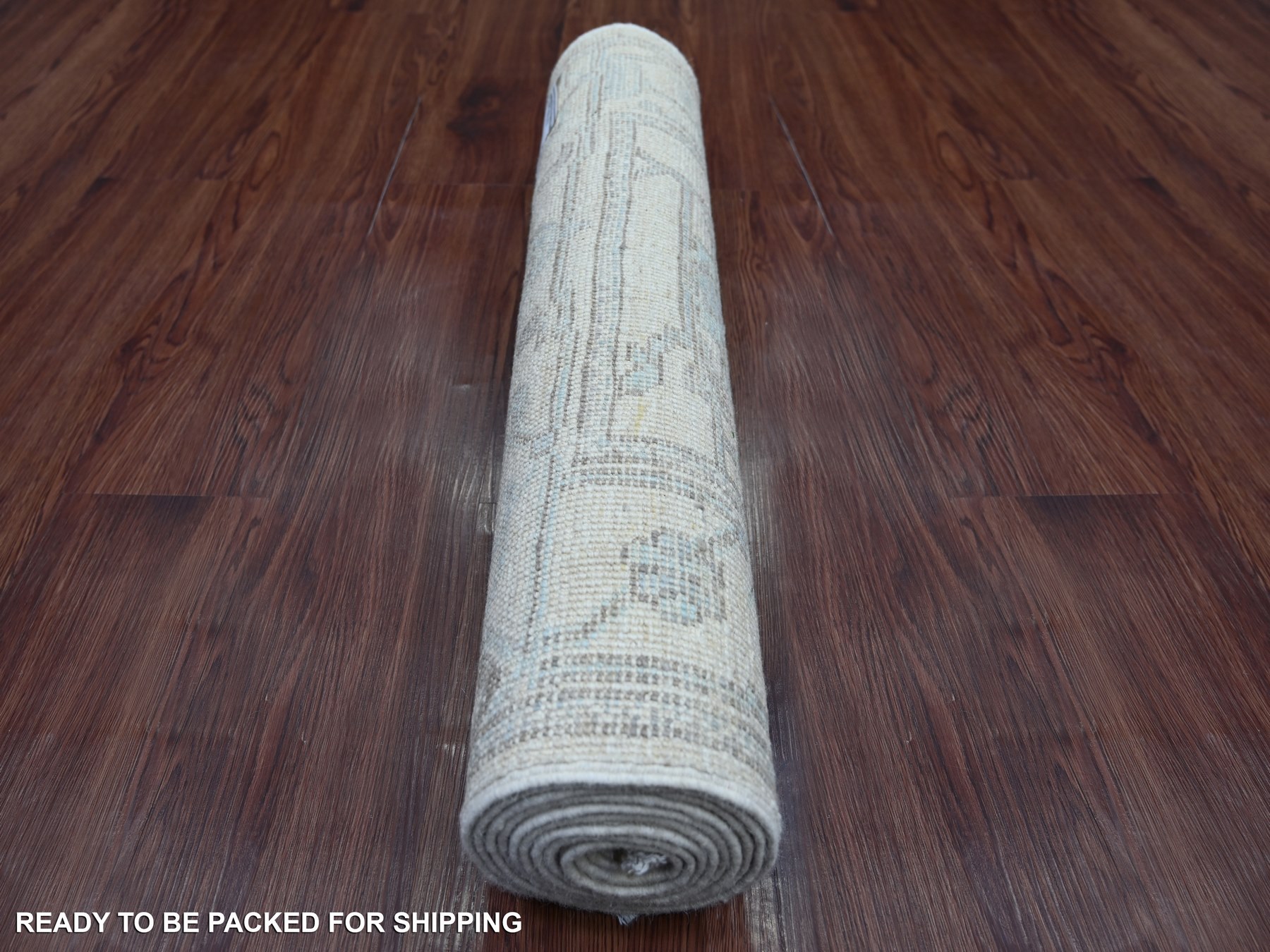 2'7"x9'8" Cascading White, Natural Dyes, Afghan Angora Oushak with Large Leaf Design, 100% Wool, Hand Knotted, Runner, Oriental Rug HR21693 - Image 4