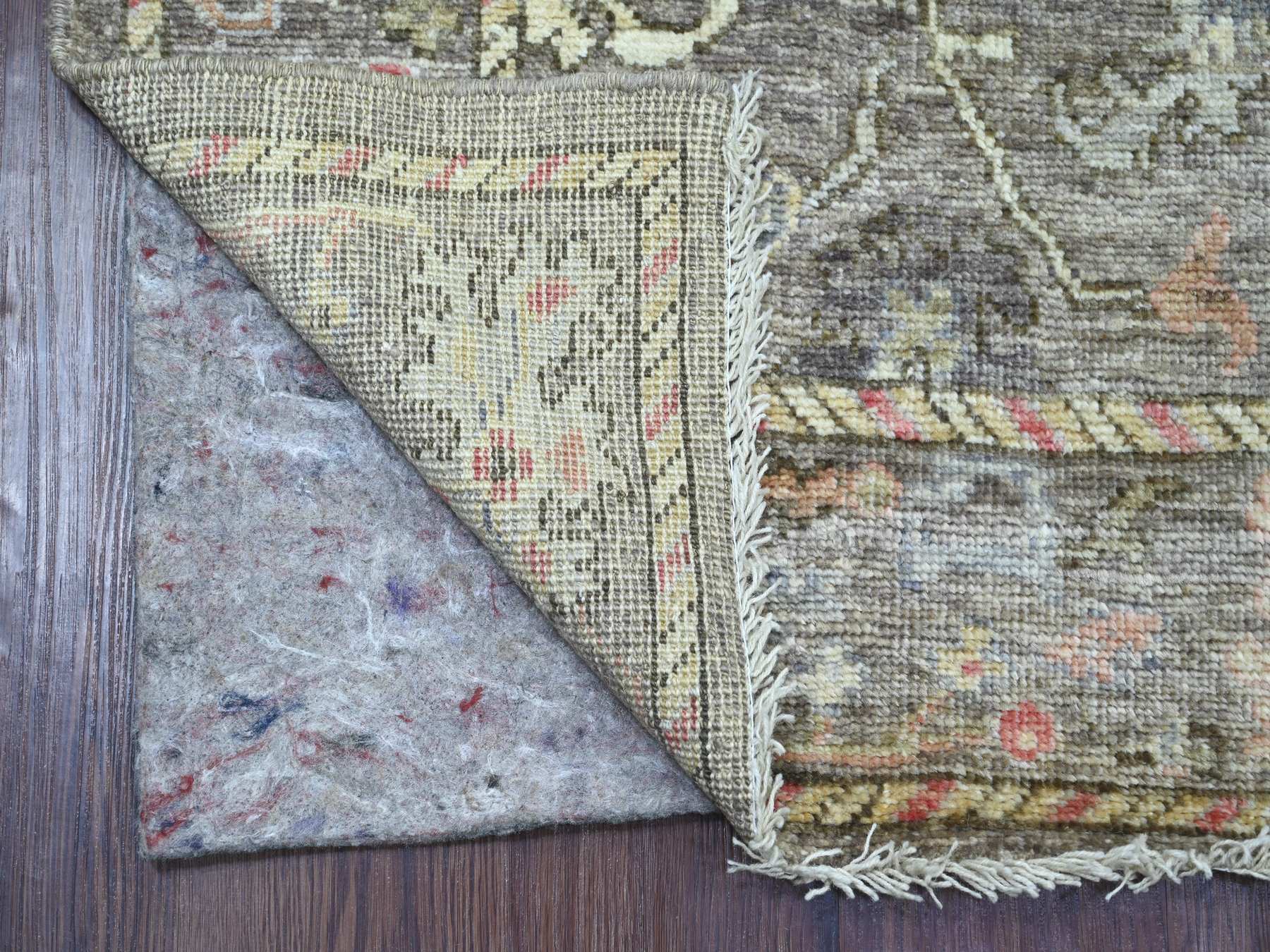 2'7"x11'6" Tortilla Brown, Afghan Angora Oushak with All Over Leaf Design, Natural Dyes, Hand Knotted, 100% Wool, Runner, Oriental Rug HR21701 - Image 2