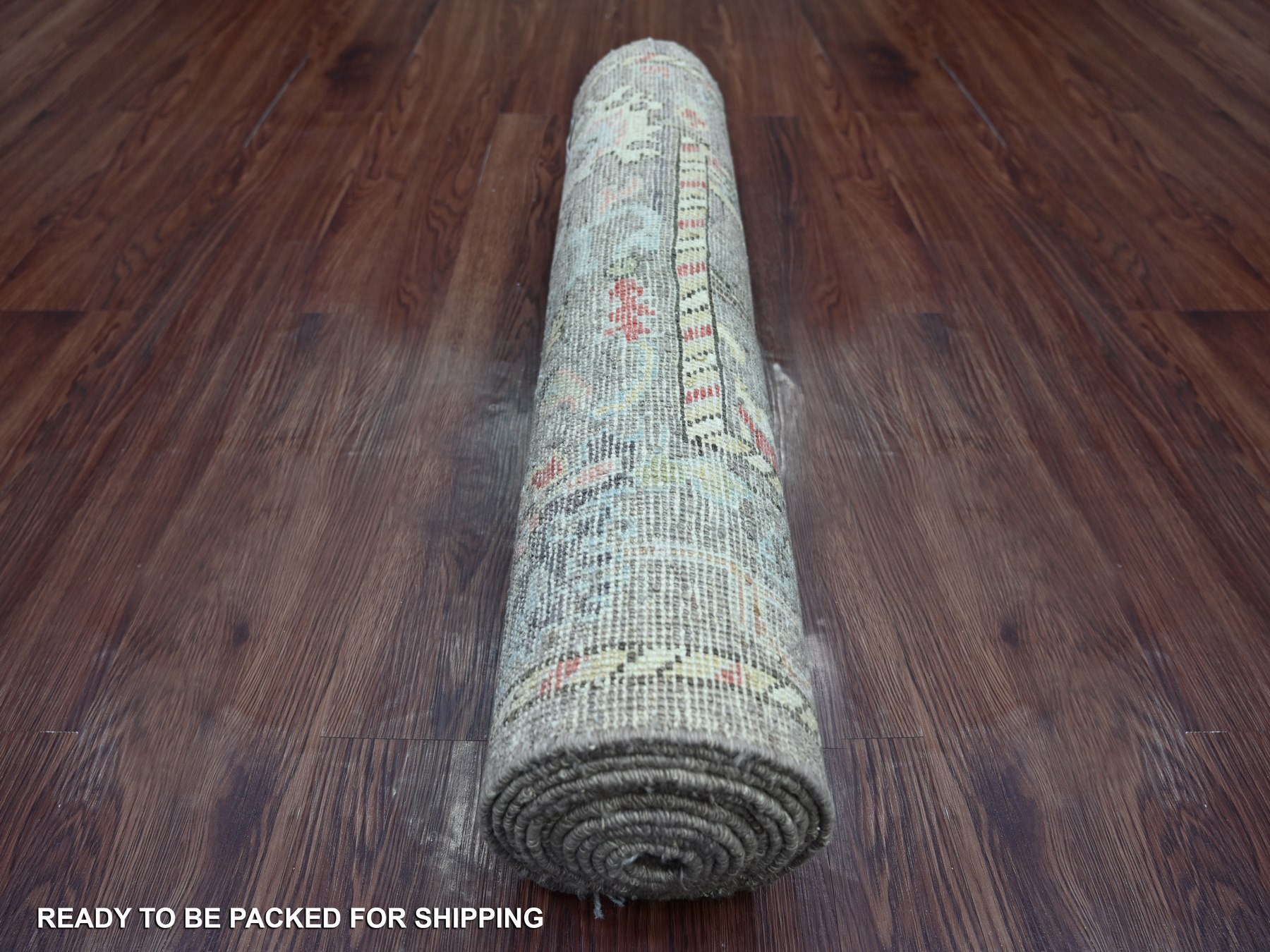 2'7"x11'6" Tortilla Brown, Afghan Angora Oushak with All Over Leaf Design, Natural Dyes, Hand Knotted, 100% Wool, Runner, Oriental Rug HR21701 - Image 4
