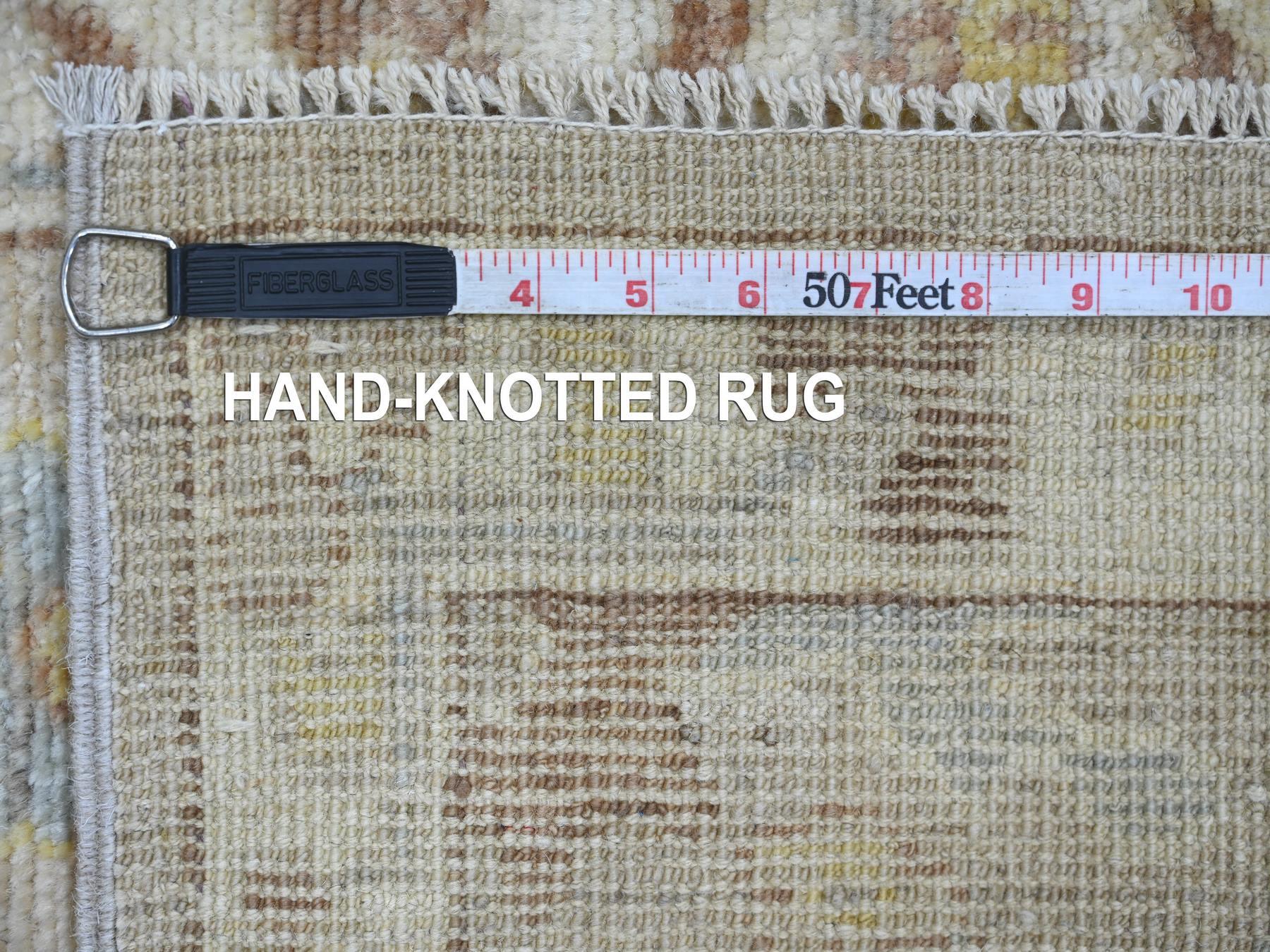 2'x3' Light Brown, Afghan Angora Oushak with Colorful Leaf Design, Hand Knotted, 100% Wool, Mat, Sample, Oriental Rug HR21754 - Image 6