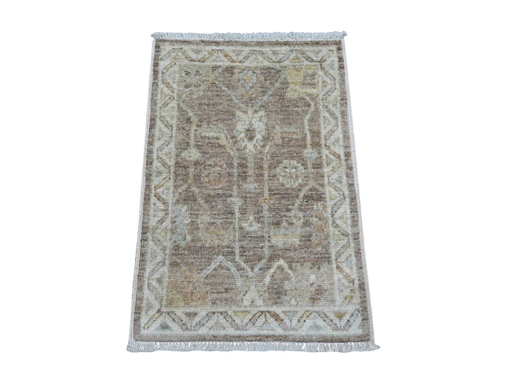 2'x3' Cedar Brown, Vegetable Dyes, Afghan Angora Oushak with All Over Vines Design, 100% Wool, Hand Knotted, Mat, Sample, Oriental Rug HR21755