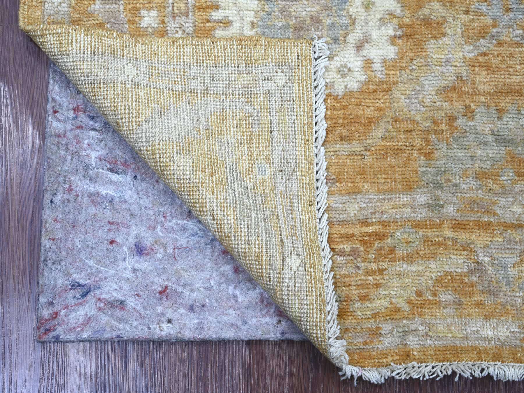 4'2"x5'10" Golden Brown, Natural Dyes, 100% Wool, Afghan Angora Oushak with All Over Leaf Design, Hand Knotted, Oriental Rug HR21759 - Image 2