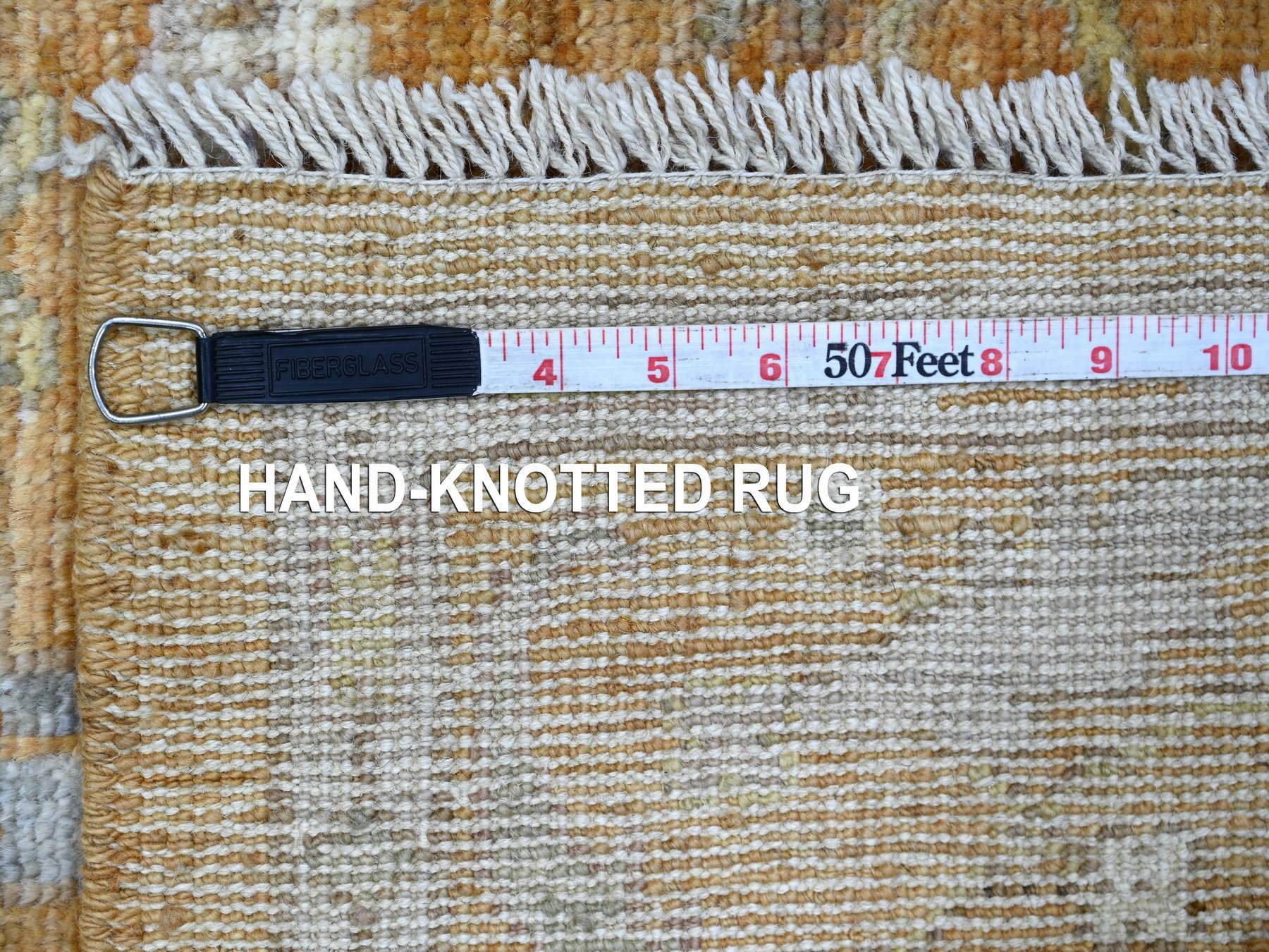 4'2"x5'10" Golden Brown, Natural Dyes, 100% Wool, Afghan Angora Oushak with All Over Leaf Design, Hand Knotted, Oriental Rug HR21759 - Image 6