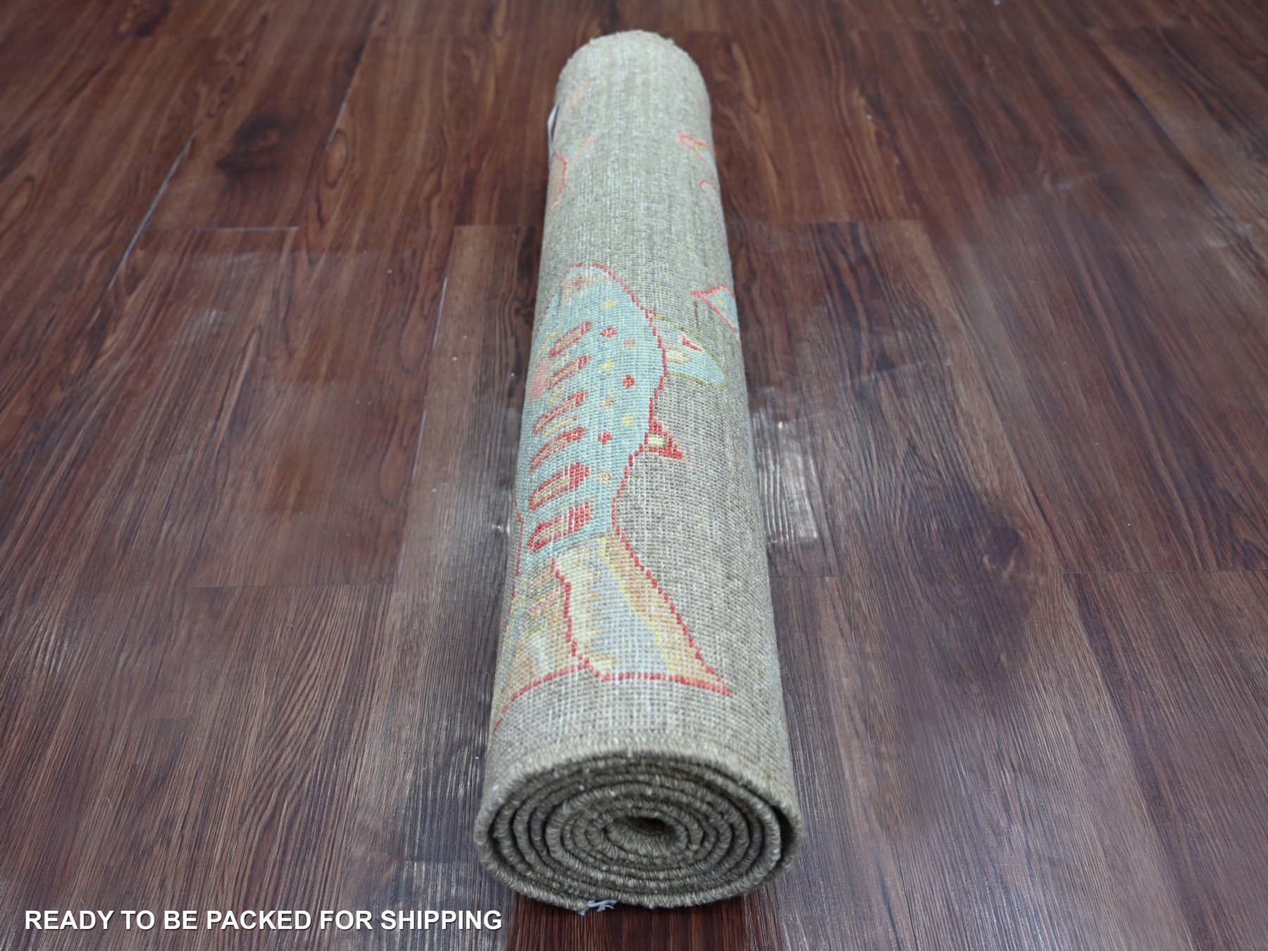 2'6"x7'10" Brown, Afghan Peshawar with Colorful Oceanic Fish Design, Hand Knotted, Soft and Velvety Wool, Runner, Oriental Rug HR21838 - Image 4