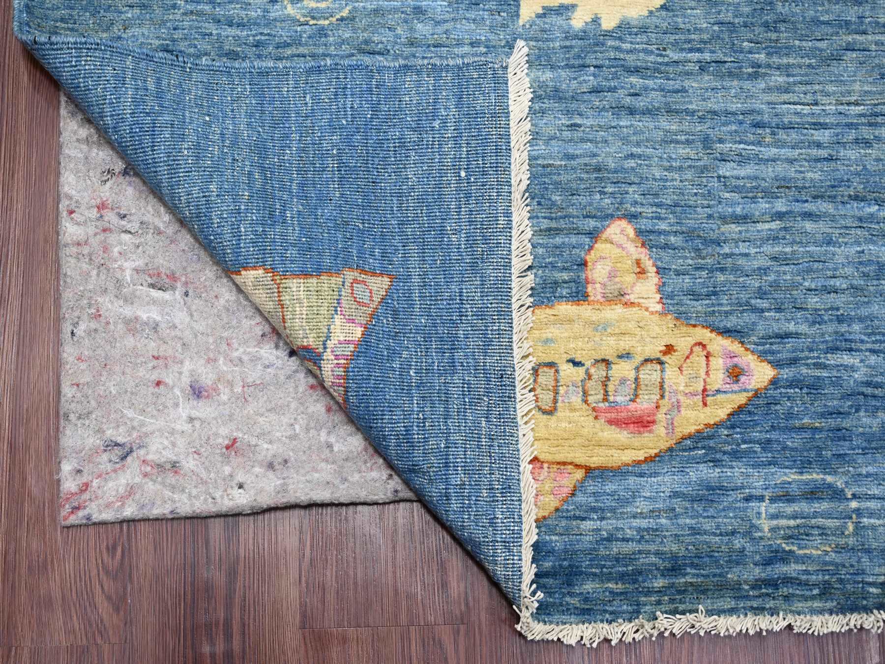 9'x11'9" Imperial Blue, Afghan Peshawar with Colorful Oceanic Fish Design, Soft and Shiny Wool, Hand Knotted, Oriental Rug HR21889 - Image 4