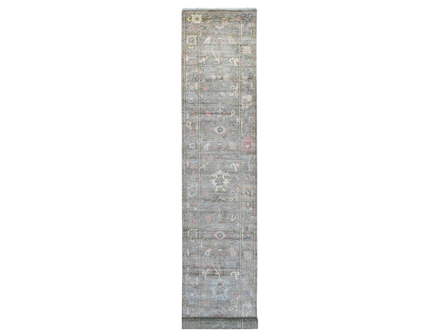 2'10"x17'6" Coffee Brown, Afghan Angora Oushak with All Over Leaf Design, Hand Knotted, 100% Wool, Vegetable Dyes, XL Runner, Oriental Rug HR22025
