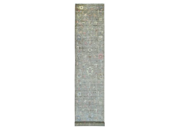 2'10"x17'4" Faded Brown, Afghan Angora Oushak with All Over Leaf Design, Hand Knotted, 100% Wool, Vegetable Dyes, XL Runner, Oriental Rug HR22051