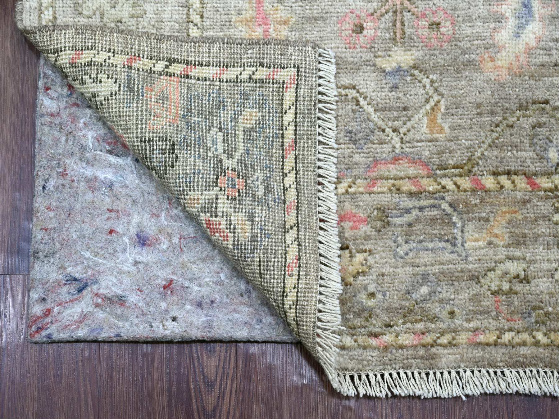 2'10"x17'4" Faded Brown, Afghan Angora Oushak with All Over Leaf Design, Hand Knotted, 100% Wool, Vegetable Dyes, XL Runner, Oriental Rug HR22051 - Image 2