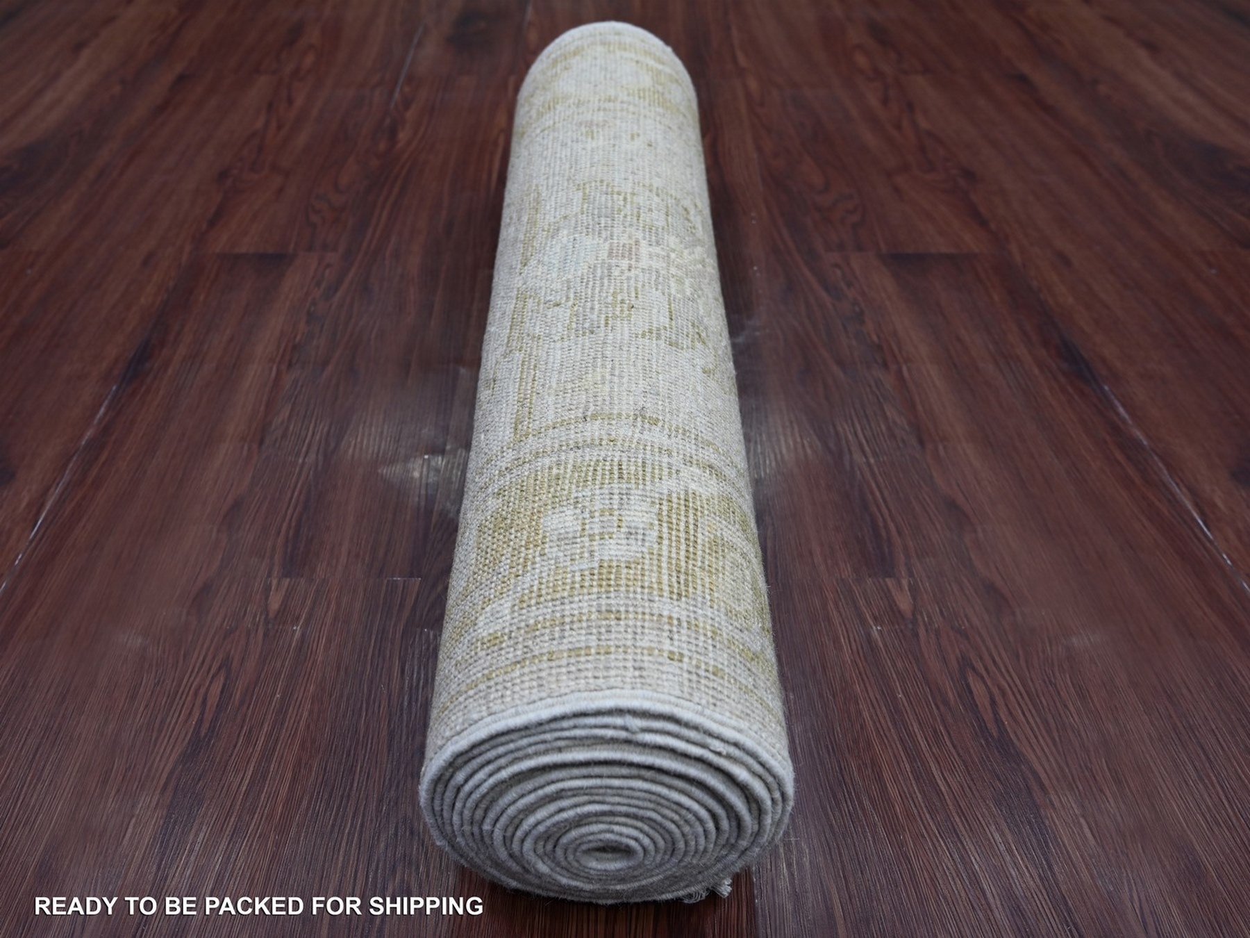 2'9"x17'4" Light Gray, Afghan Angora Oushak with All Over Leaf Design, Hand Knotted, 100% Wool, Vegetable Dyes, XL Runner, Oriental Rug HR22152 - Image 4