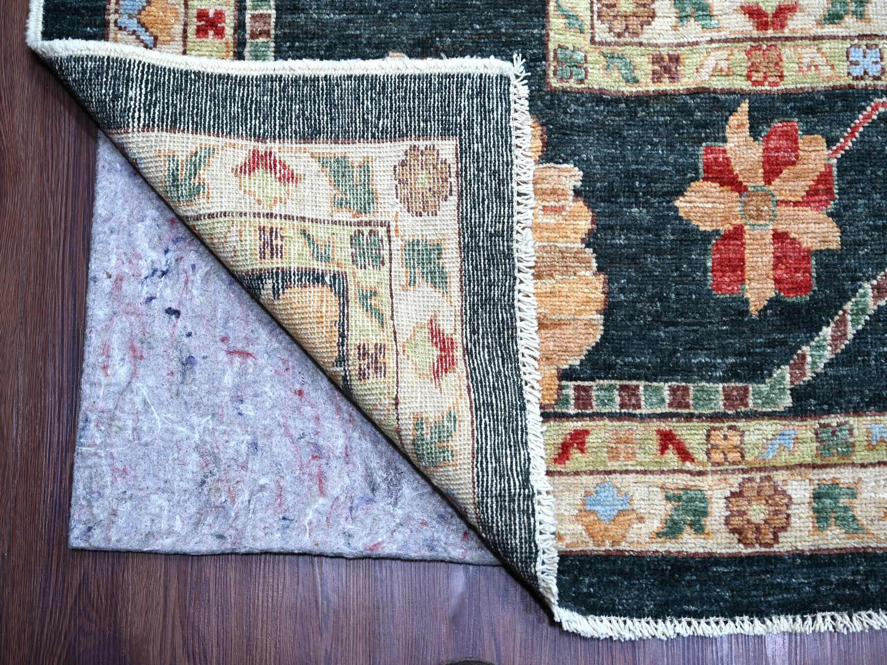 12'1"x15'7" Charleston Green, Afghan Angora Oushak with Colorful Leaf Design, Hand Knotted, 100% Wool, Vegetable Dyes, XL, Oversized, Oriental Rug HR22184 - Image 4