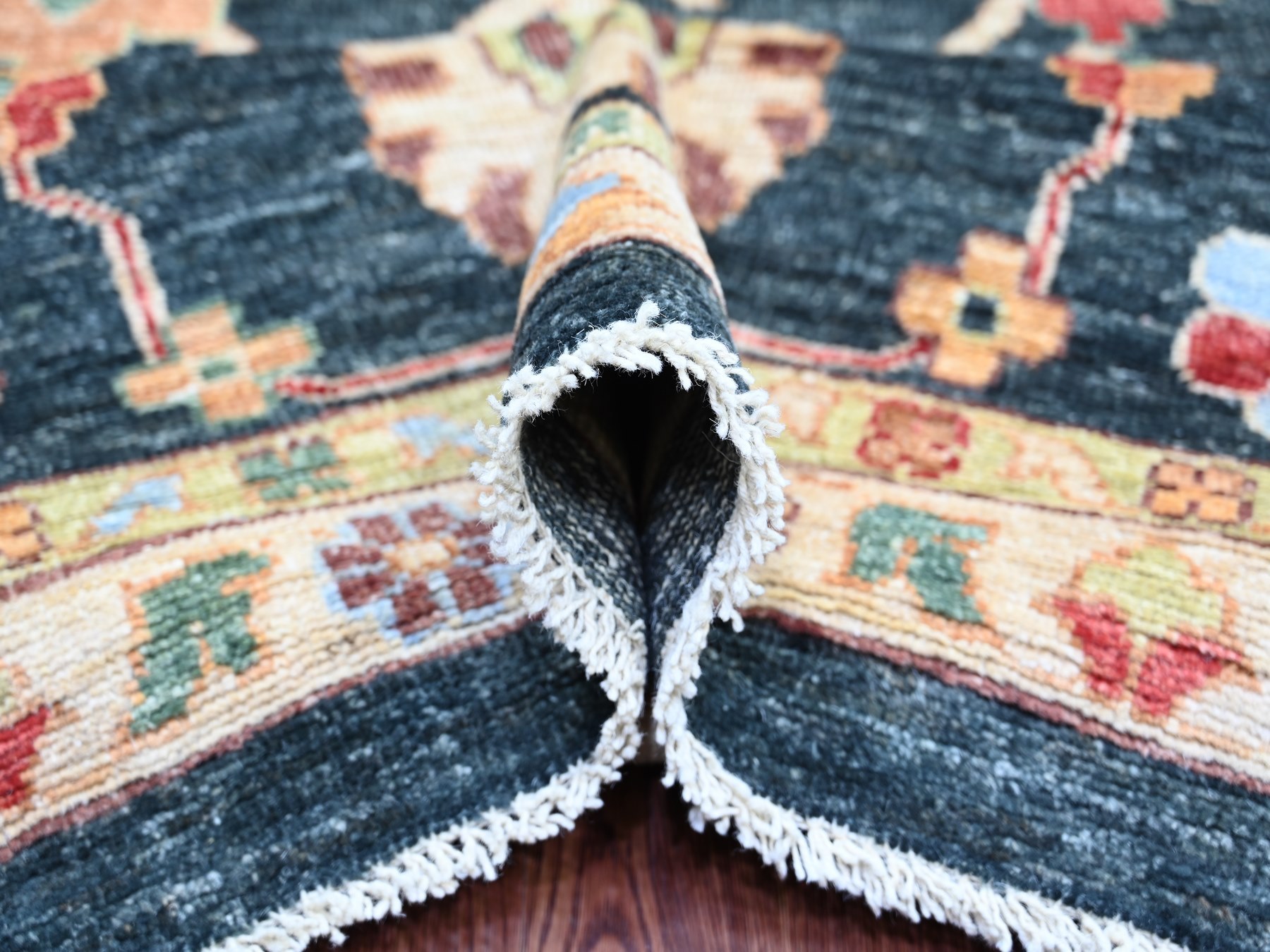 12'1"x15'7" Charleston Green, Afghan Angora Oushak with Colorful Leaf Design, Hand Knotted, 100% Wool, Vegetable Dyes, XL, Oversized, Oriental Rug HR22184 - Image 5