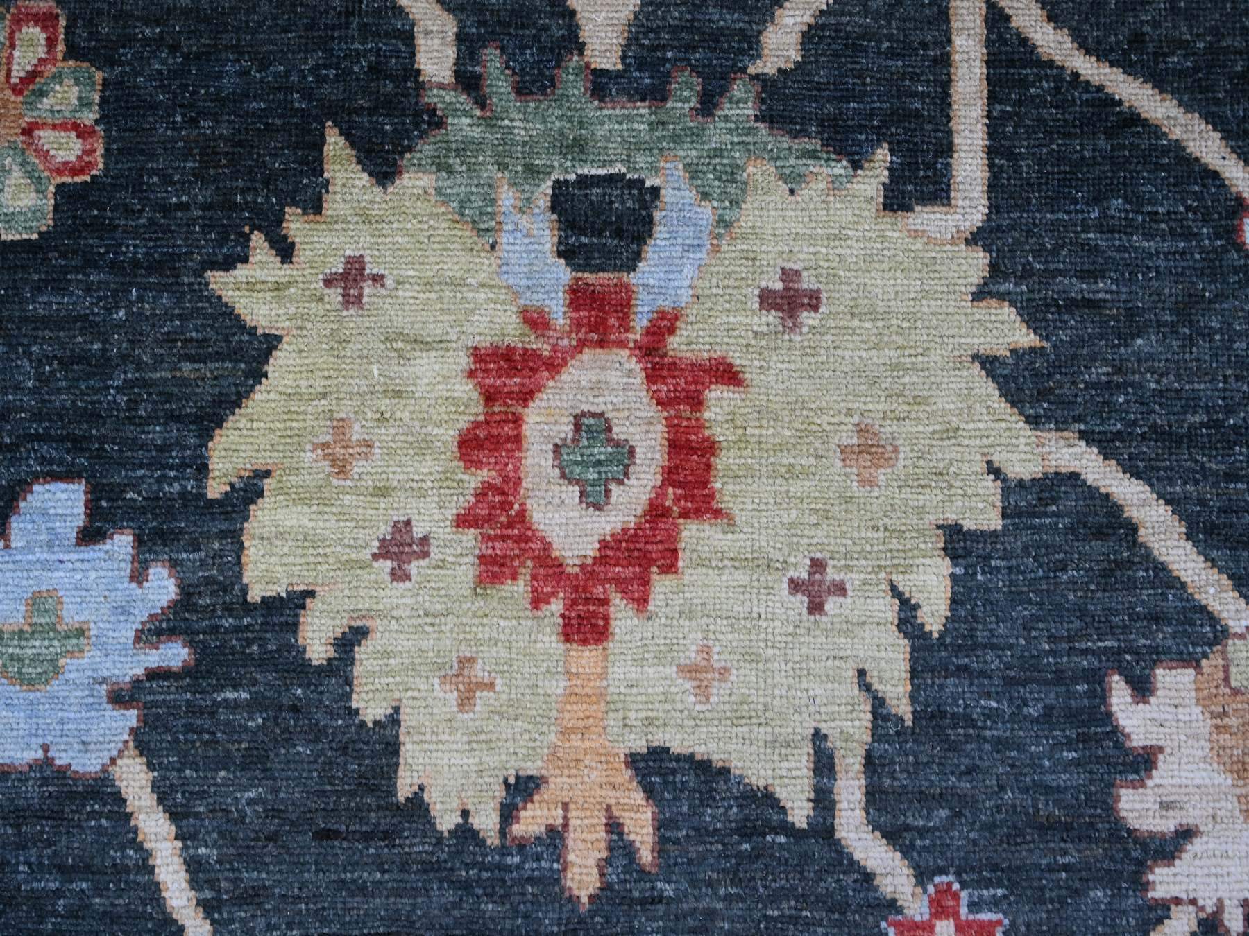12'1"x15'7" Charleston Green, Afghan Angora Oushak with Colorful Leaf Design, Hand Knotted, 100% Wool, Vegetable Dyes, XL, Oversized, Oriental Rug HR22184 - Image 8