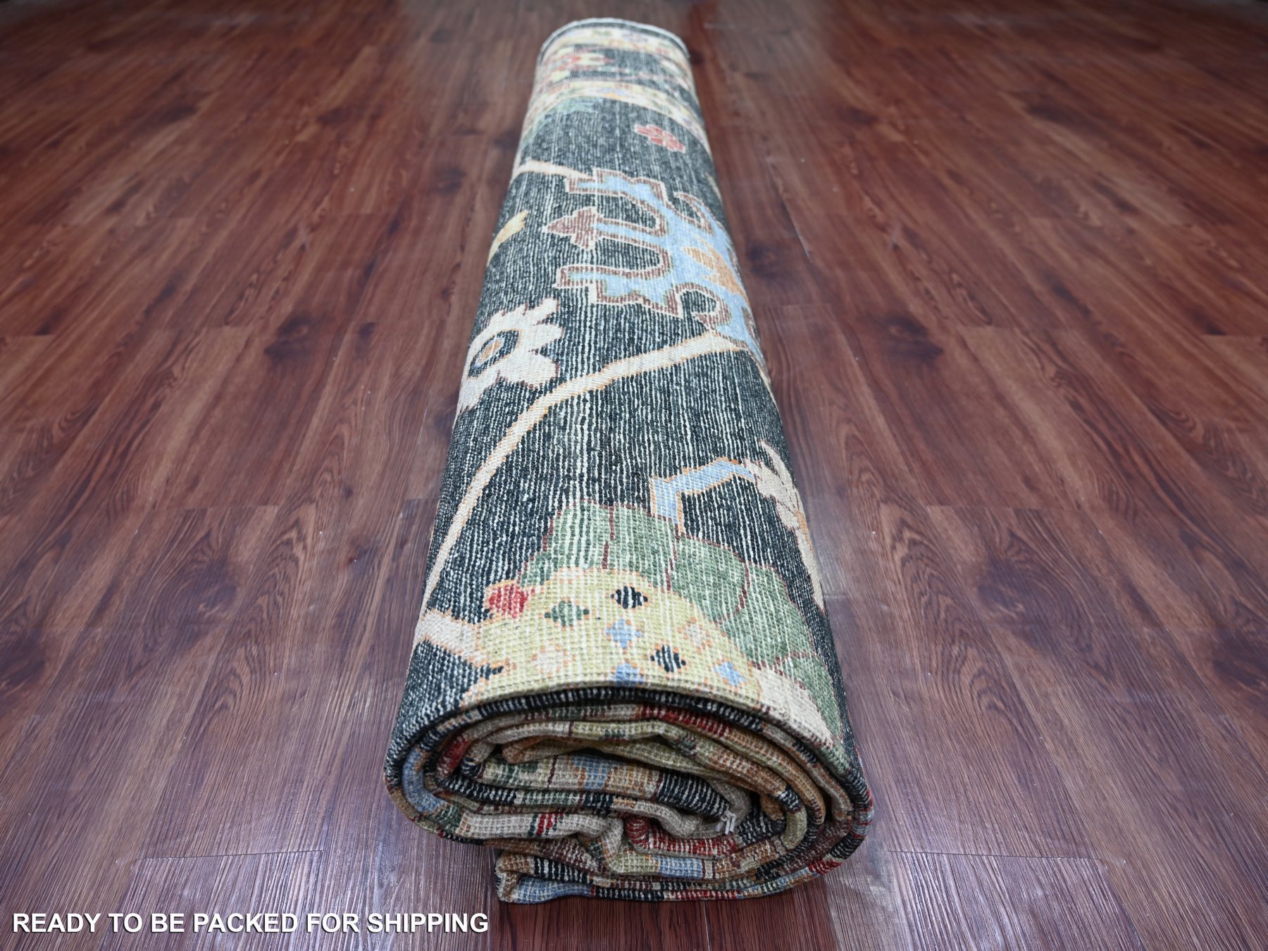 12'1"x15'7" Charleston Green, Afghan Angora Oushak with Colorful Leaf Design, Hand Knotted, 100% Wool, Vegetable Dyes, XL, Oversized, Oriental Rug HR22184 - Image 9