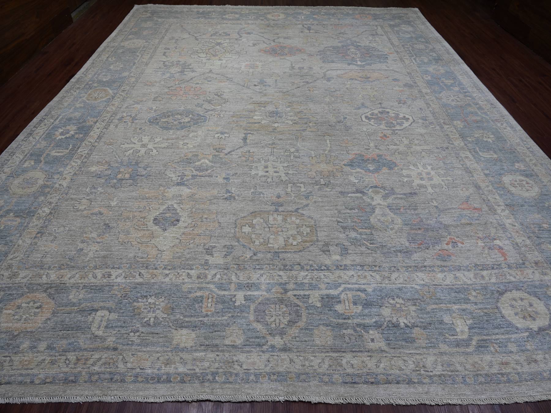 11'10"x14'6" Light Gray, Hand Knotted, Afghan Angora Oushak with All Over Leaf Design, 100% Wool, Vegetable Dyes, Oversized, XL, Oriental Rug HR22185 - Image 2