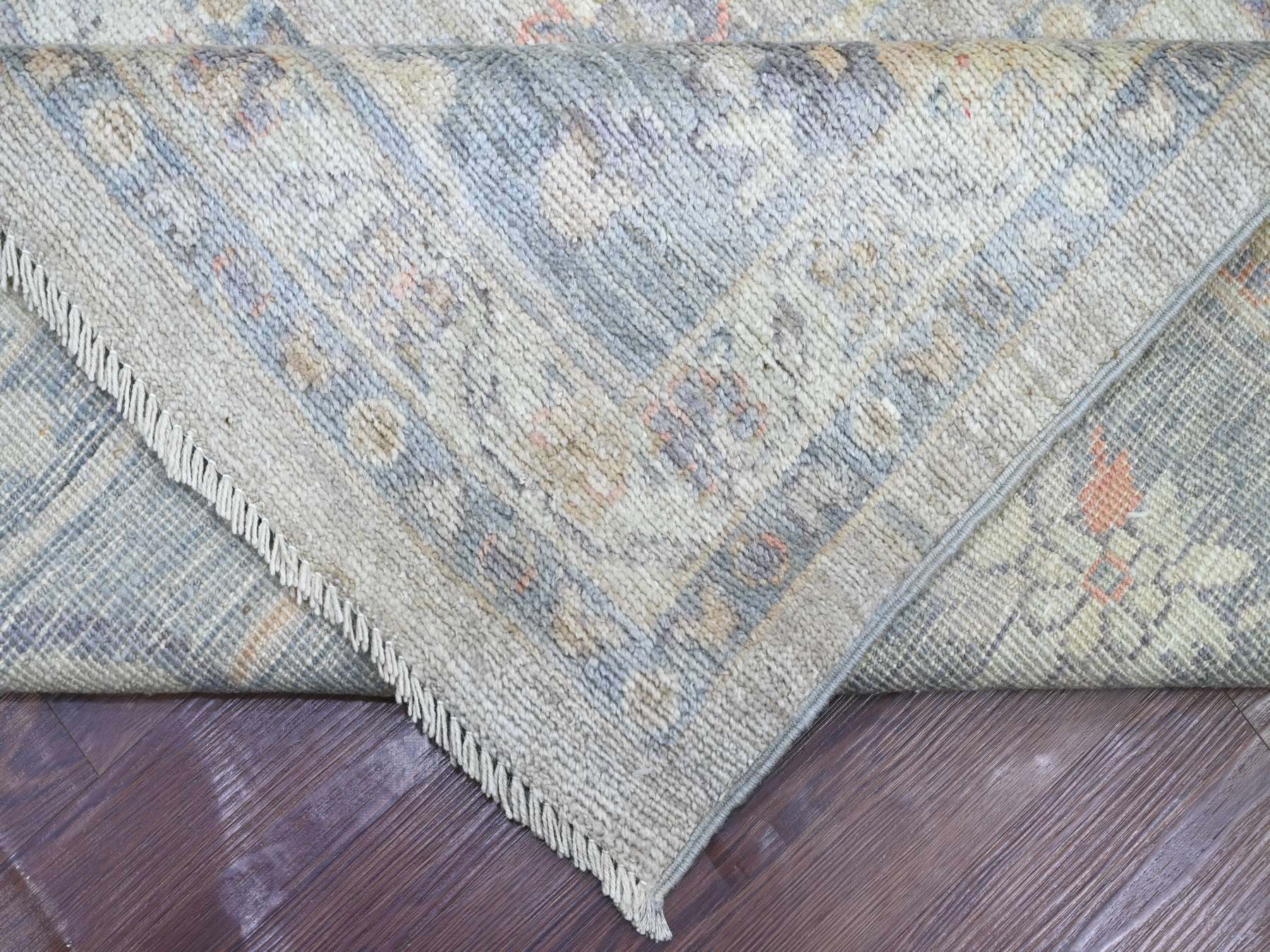 11'10"x14'6" Light Gray, Hand Knotted, Afghan Angora Oushak with All Over Leaf Design, 100% Wool, Vegetable Dyes, Oversized, XL, Oriental Rug HR22185 - Image 6