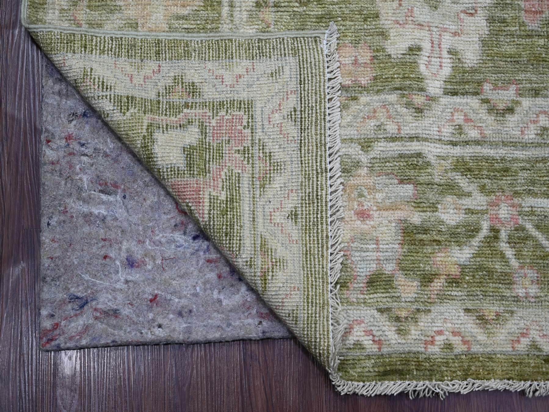 7'x11'10" Moss Green, Afghan Angora Oushak with All Over Leaf Design, Hand Knotted, 100% Wool, Vegetable Dyes, Oriental Rug HR22188 - Image 4