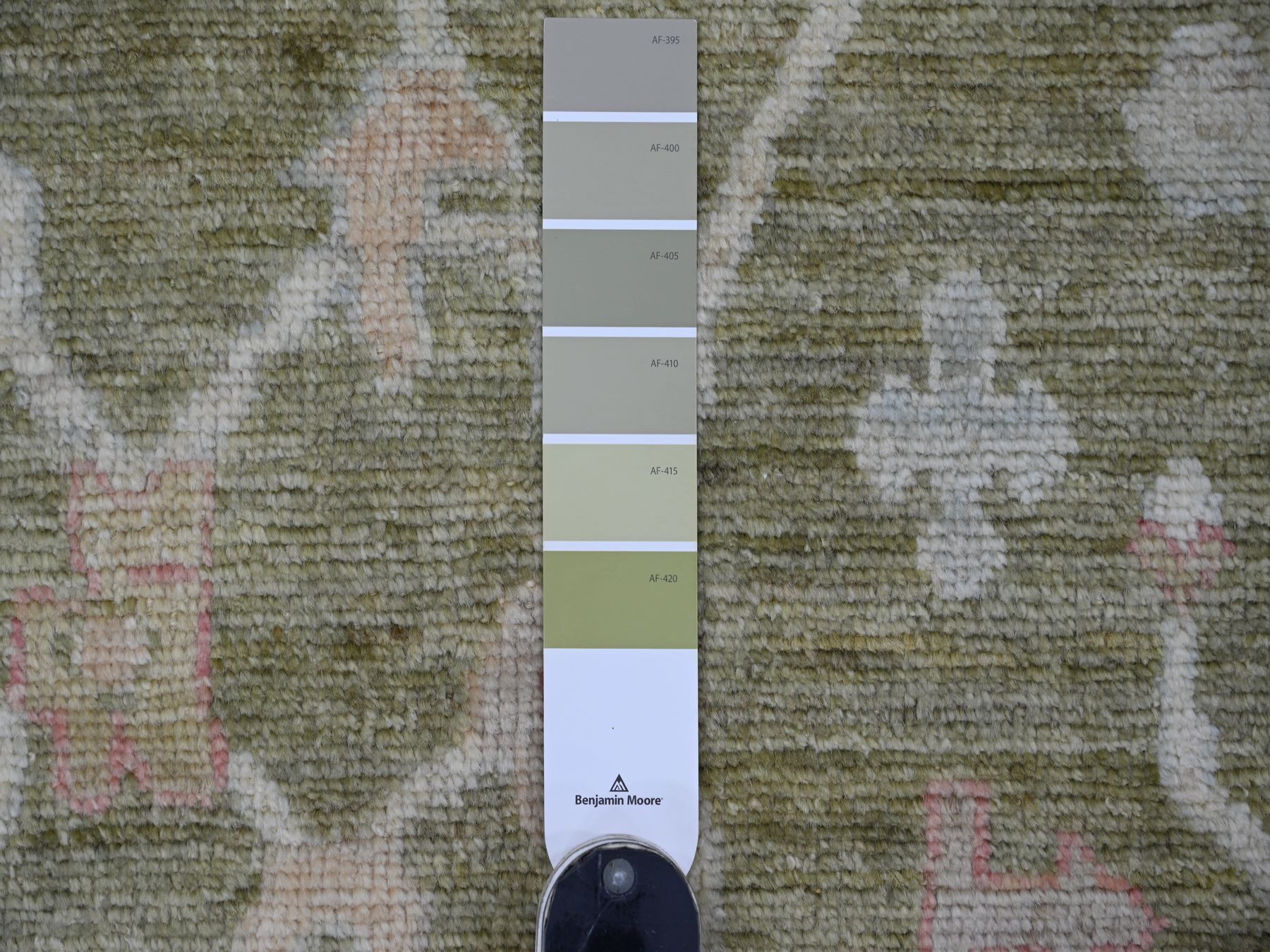 7'x11'10" Moss Green, Afghan Angora Oushak with All Over Leaf Design, Hand Knotted, 100% Wool, Vegetable Dyes, Oriental Rug HR22188 - Image 7
