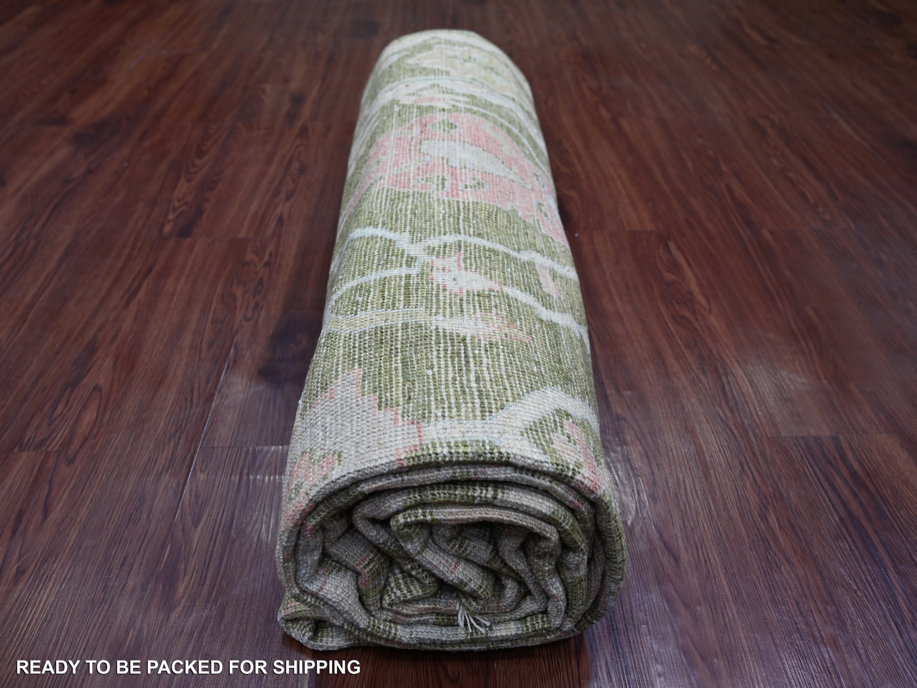 7'x11'10" Moss Green, Afghan Angora Oushak with All Over Leaf Design, Hand Knotted, 100% Wool, Vegetable Dyes, Oriental Rug HR22188 - Image 9