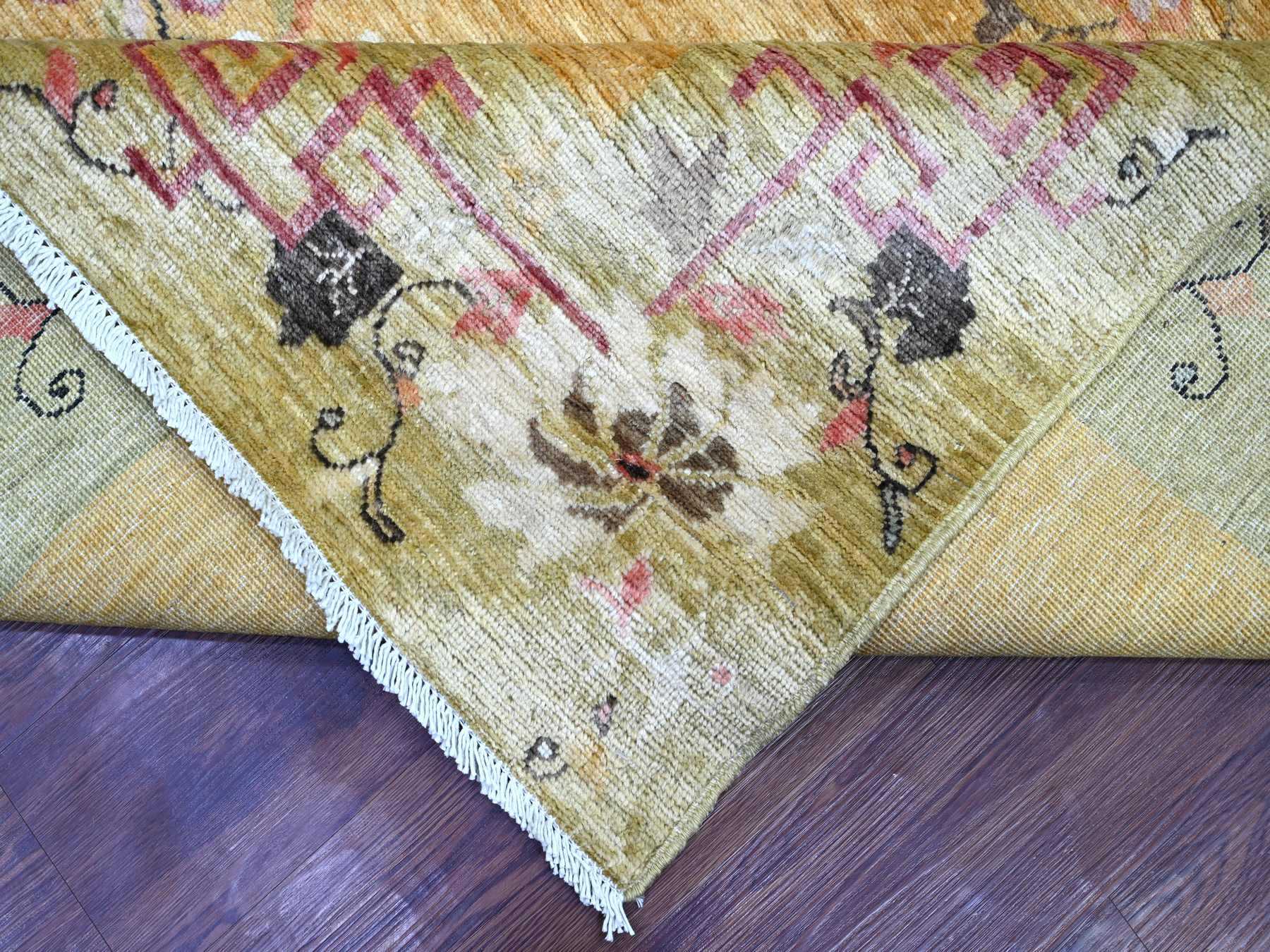 8'x9'7" Golden Brown, Chinese Art Deco Inspired Peshawar, Soft and Velvety Wool, Vegetable Dyes, Hand Knotted, Oriental Rug HR22231 - Image 6