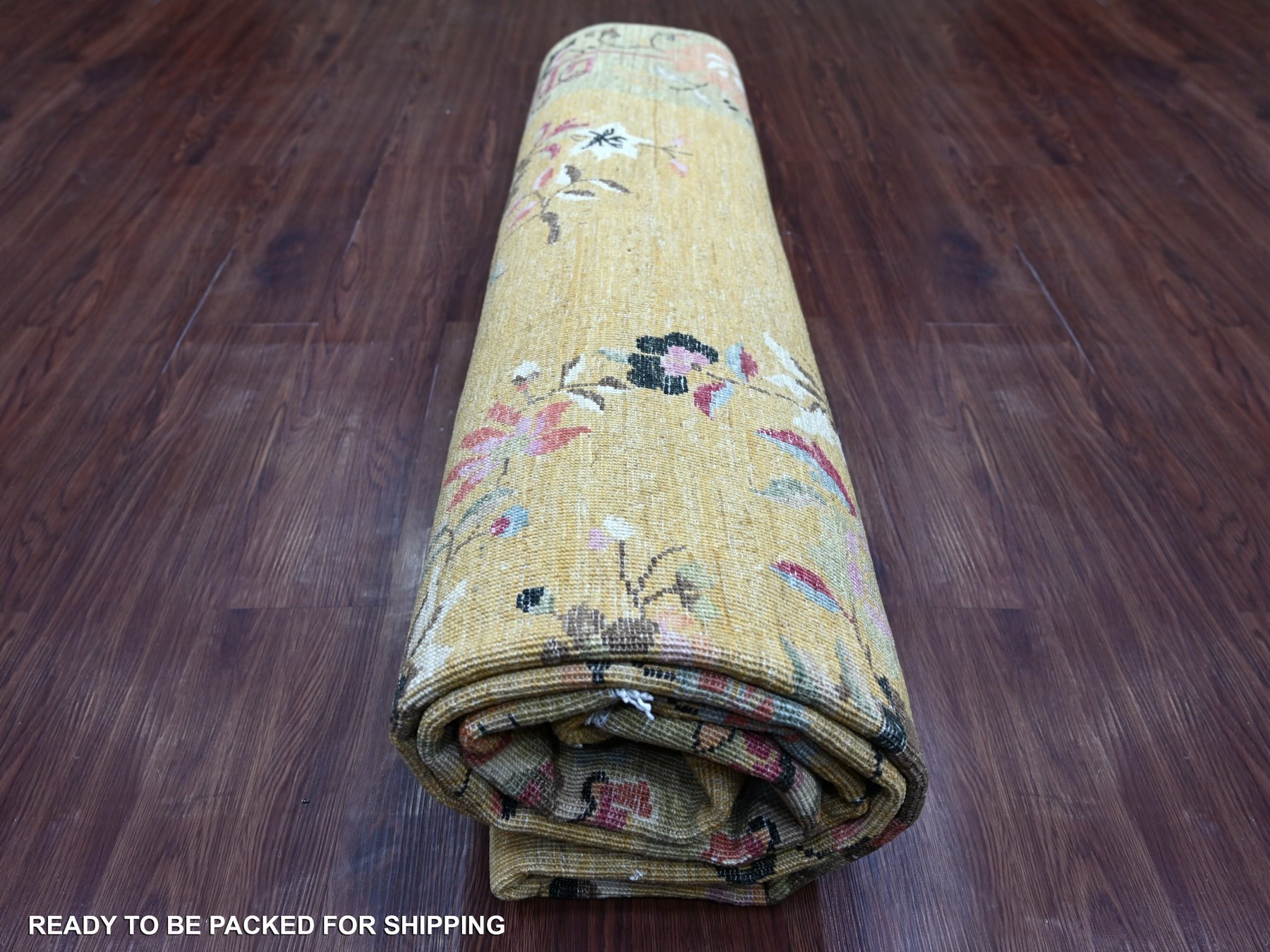 8'x9'7" Golden Brown, Chinese Art Deco Inspired Peshawar, Soft and Velvety Wool, Vegetable Dyes, Hand Knotted, Oriental Rug HR22231 - Image 9