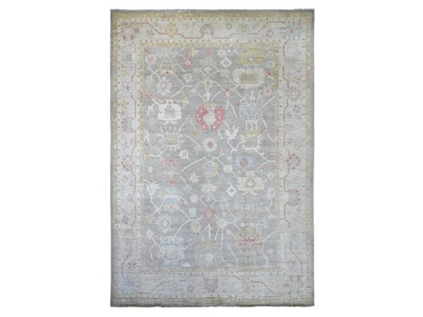 11'9"x17'7" Fossil Gray, Hand Knotted, Afghan Angora Oushak with All Over Leaf Design, 100% Wool, Vegetable Dyes, XL, Oversized, Oriental Rug HR22233