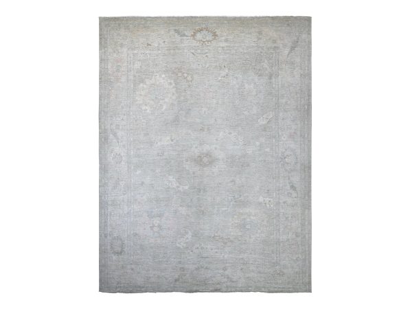 11'8"x15' Misty Gray, Afghan Angora Oushak with Large Leaf Design, 100% Wool, Hand Knotted, Vegetable Dyes, Oversized, XL, Oriental Rug HR22234
