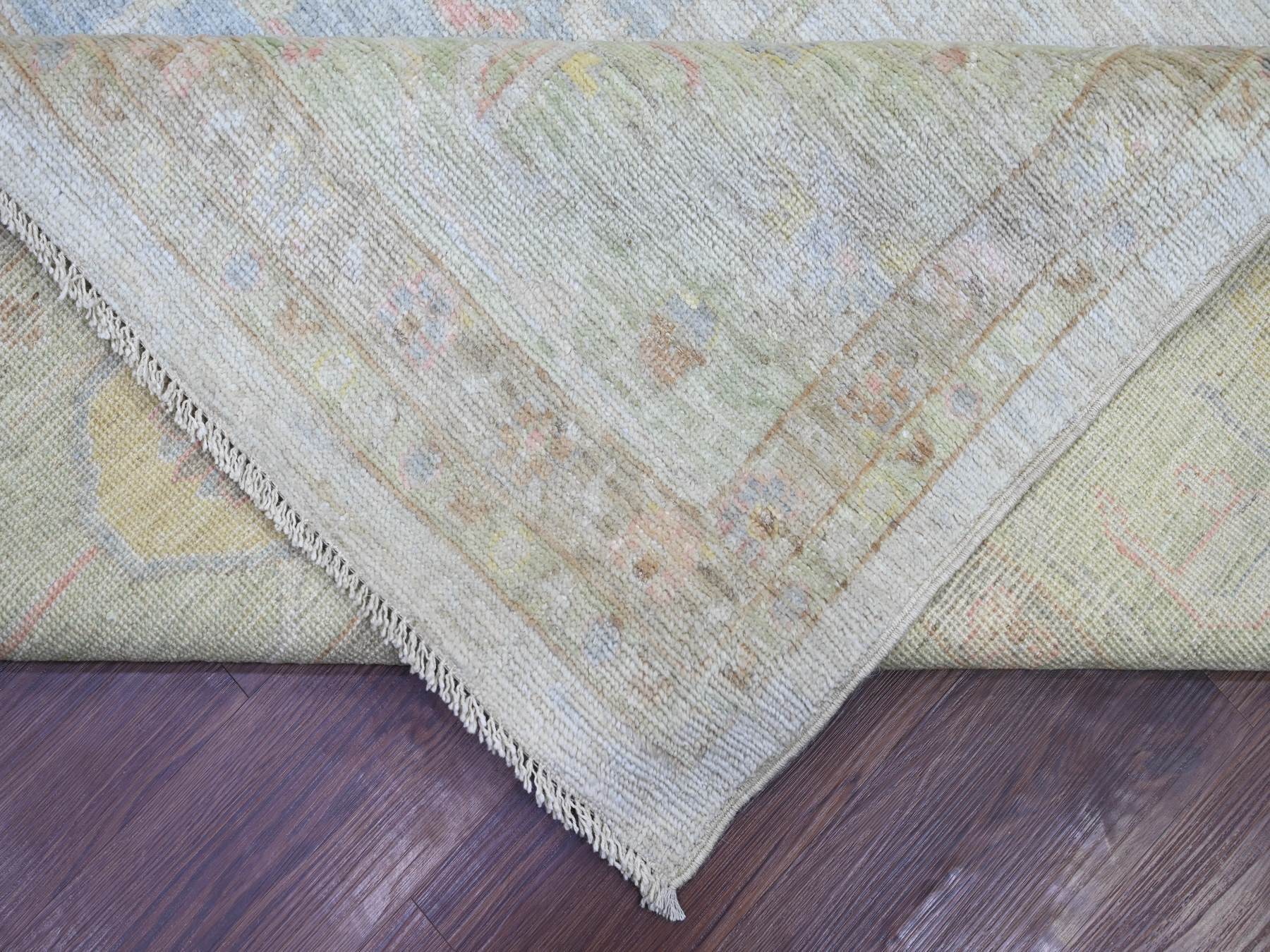 11'8"x15' Light Gray, Afghan Angora Oushak with All Over Leaf Design, 100% Wool, Hand Knotted, Vegetable Dyes, XL, Oversized, Oriental Rug HR22235 - Image 6