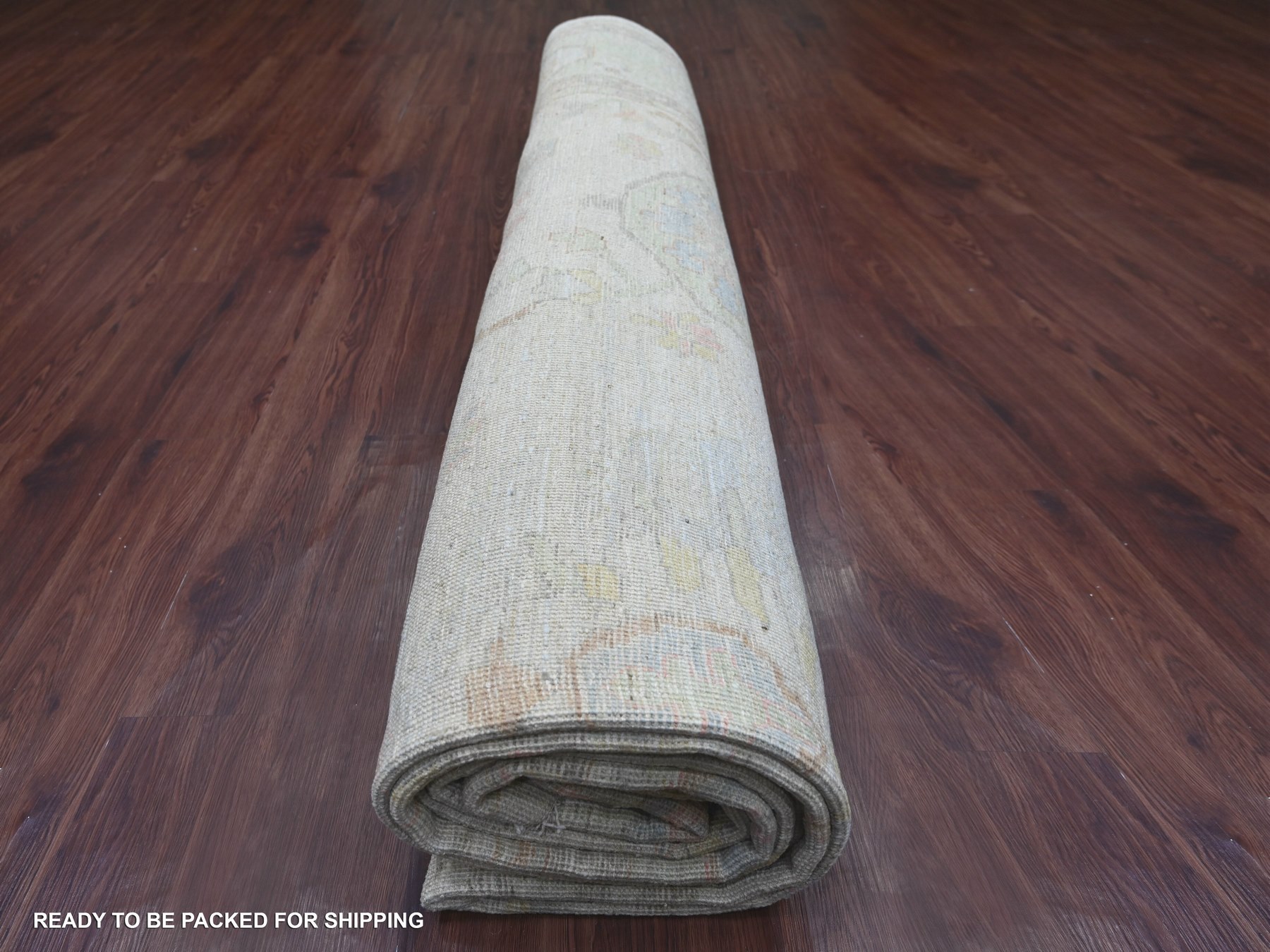 11'8"x15' Light Gray, Afghan Angora Oushak with All Over Leaf Design, 100% Wool, Hand Knotted, Vegetable Dyes, XL, Oversized, Oriental Rug HR22235 - Image 9