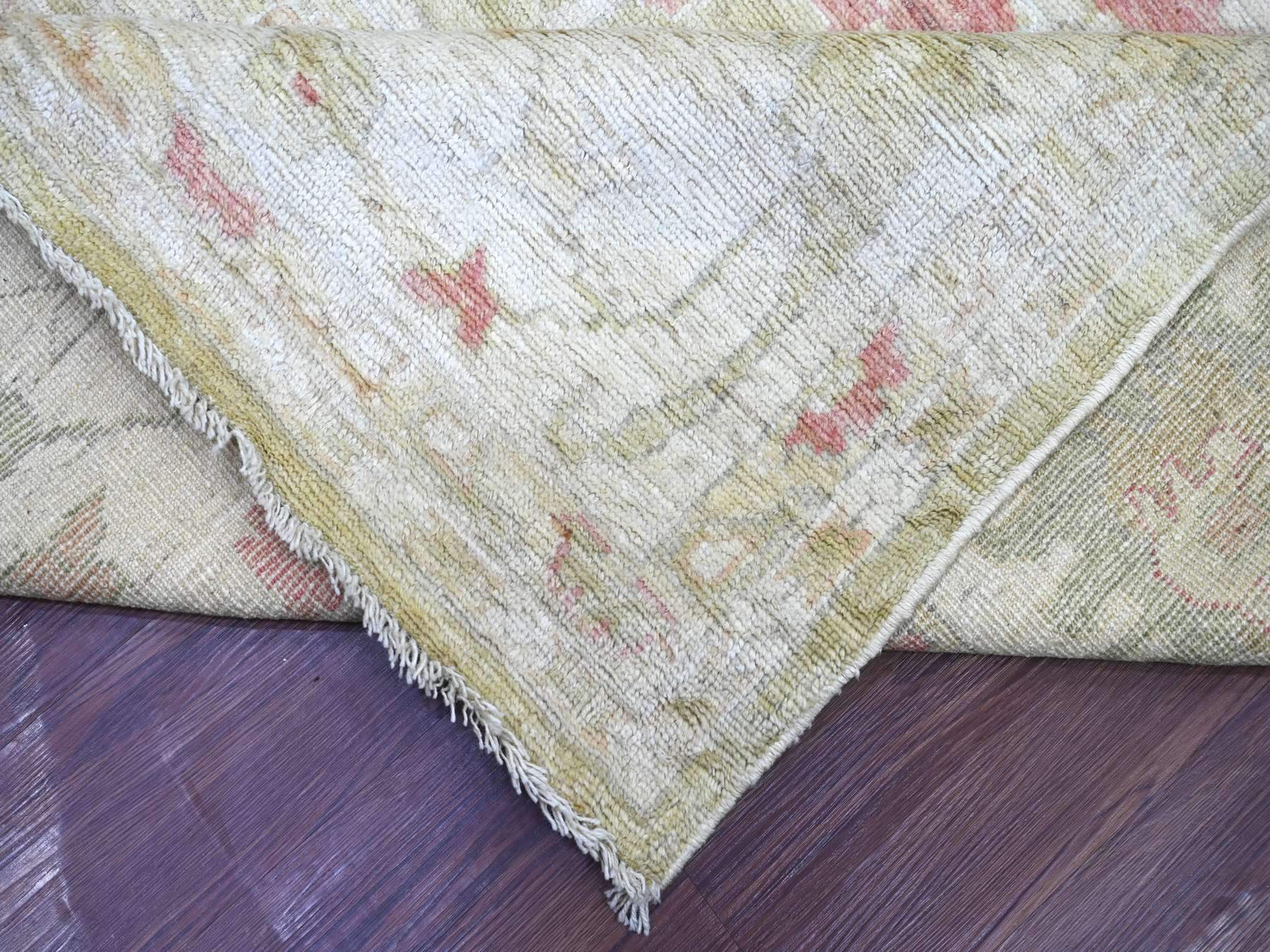 11'9"x14'4" Light Green, Afghan Angora Oushak with Large Leaf Design, 100% Wool, Hand Knotted, Vegetable Dyes, XL, Oversized, Oriental Rug HR22237 - Image 6