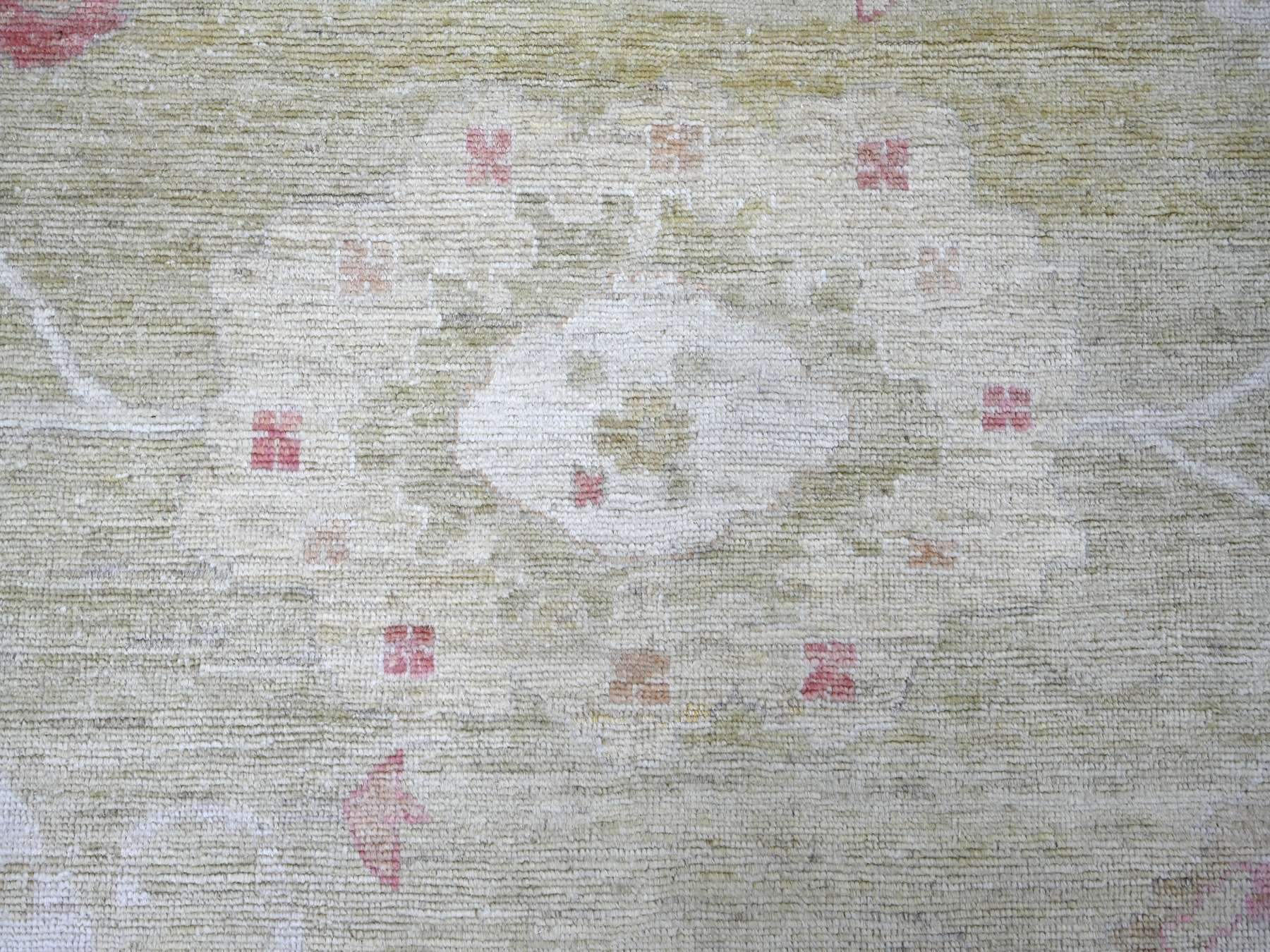 11'9"x14'4" Light Green, Afghan Angora Oushak with Large Leaf Design, 100% Wool, Hand Knotted, Vegetable Dyes, XL, Oversized, Oriental Rug HR22237 - Image 8