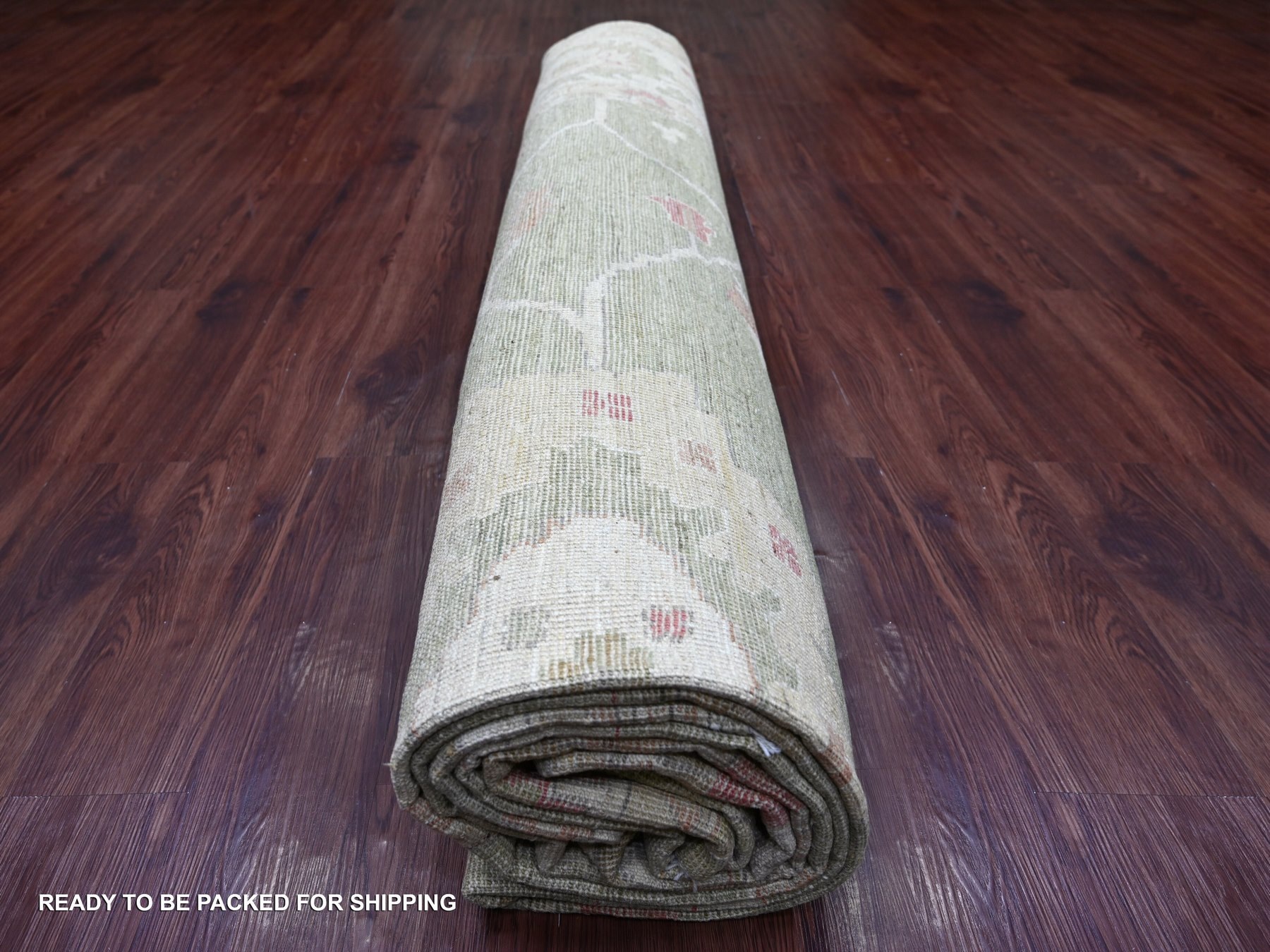 11'9"x14'4" Light Green, Afghan Angora Oushak with Large Leaf Design, 100% Wool, Hand Knotted, Vegetable Dyes, XL, Oversized, Oriental Rug HR22237 - Image 9