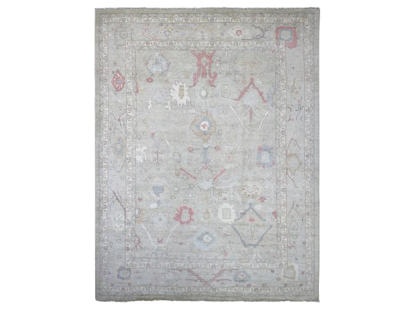 12'x15'8" Light Green, Afghan Angora Oushak with All Over Leaf Pattern, 100% Wool, Hand Knotted, Vegetable Dyes, XL, Oversized, Oriental Rug HR22238
