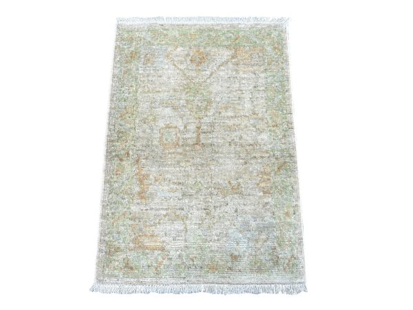 2'1"x3' Light Gray, Afghan Angora Oushak, 100% Wool, Hand Knotted, Vegetable Dyes, Mat, Sample, Oriental Rug HR22240