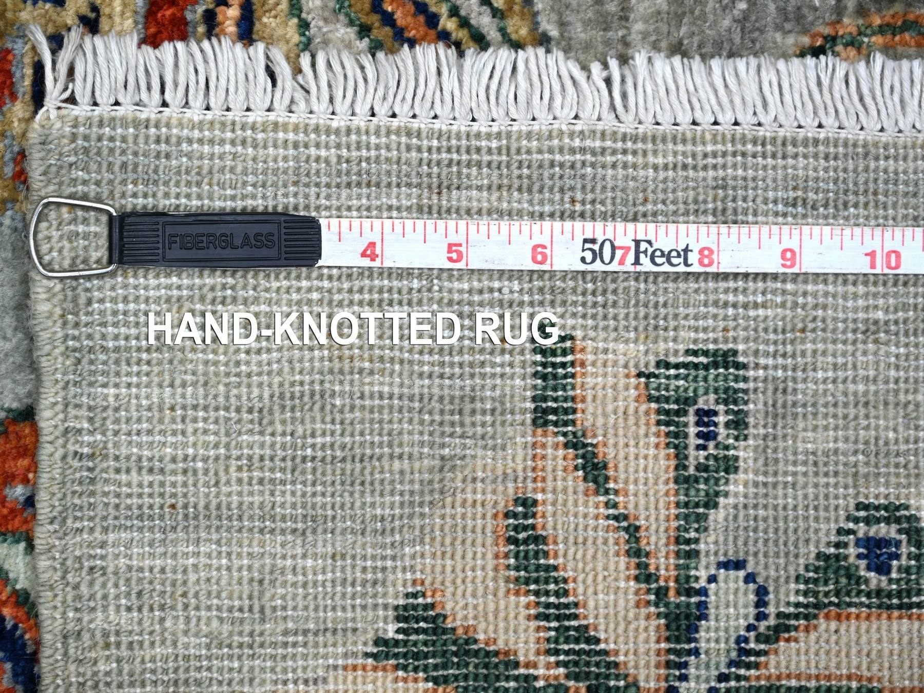 5'10"x8'8" Light Gray, Afghan Peshawar with Colorful Butterfly Design, Hand Knotted, Soft and Velvety Wool, Oriental Rug HR22244 - Image 6