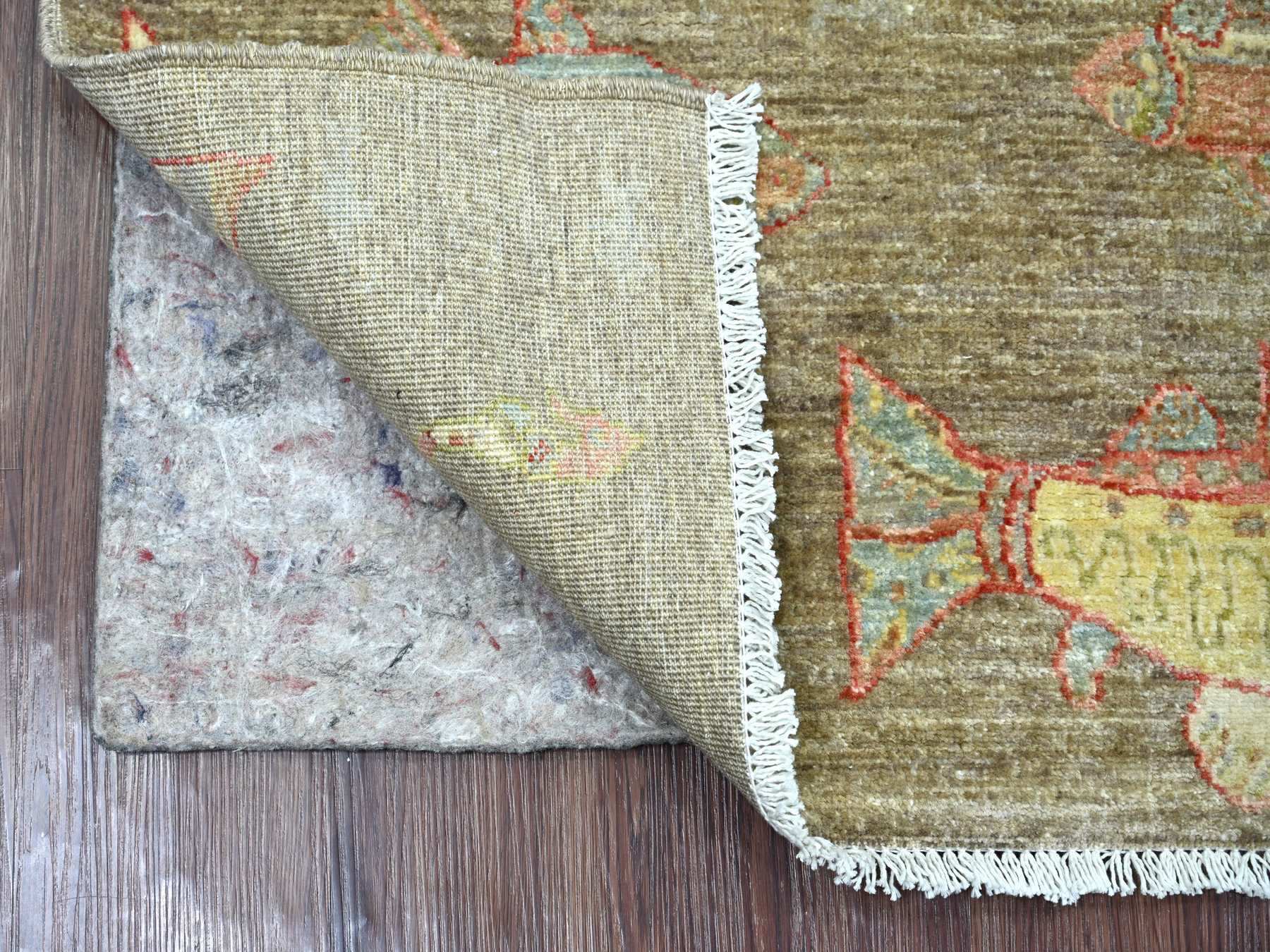 2'7"x5'10" Brown, Soft and Velvety Wool, Afghan Peshawar with Colorful Oceanic Fish Design, Hand Knotted, Runner, Oriental Rug HR22245 - Image 2