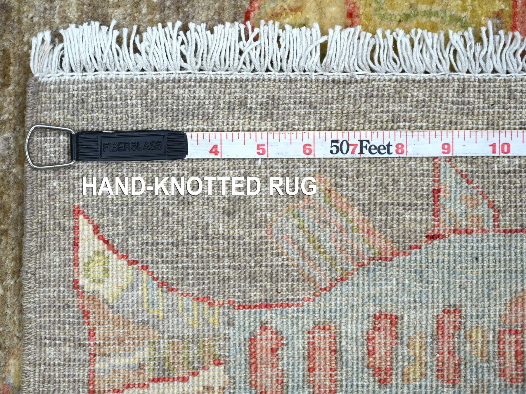 2'7"x5'10" Brown, Soft and Velvety Wool, Afghan Peshawar with Colorful Oceanic Fish Design, Hand Knotted, Runner, Oriental Rug HR22245 - Image 6