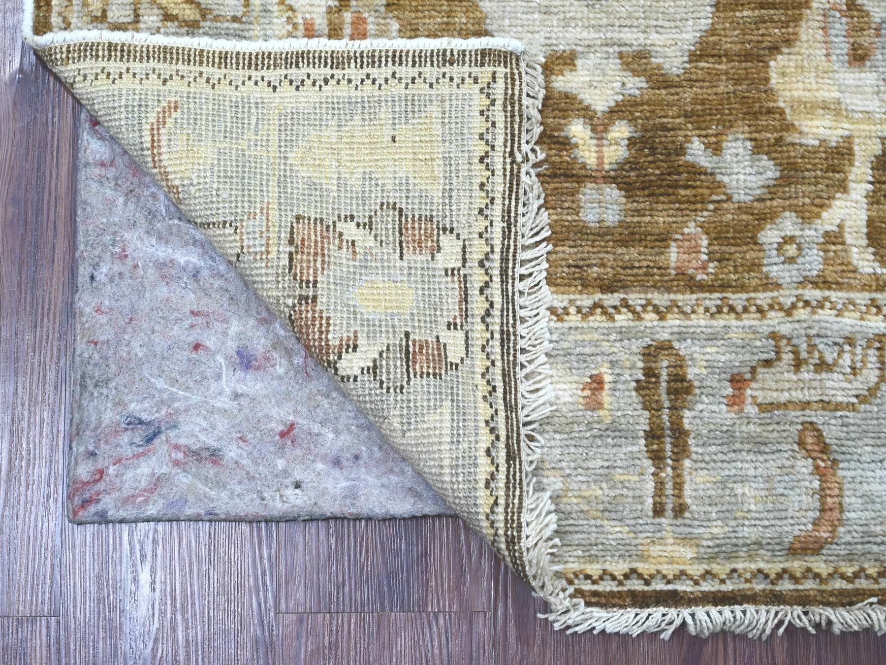 2'9"x8' Mocha Brown, Afghan Angora Oushak with Large Leaf Design, 100% Wool, Hand Knotted, Vegetable Dyes, Runner, Oriental Rug HR22270 - Image 2