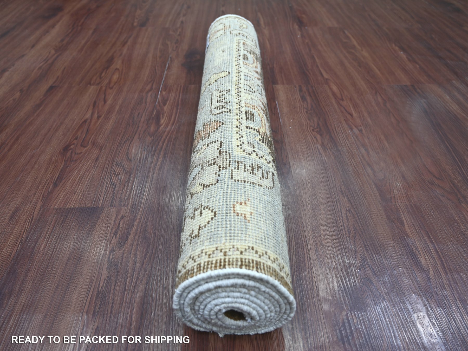 2'9"x8' Mocha Brown, Afghan Angora Oushak with Large Leaf Design, 100% Wool, Hand Knotted, Vegetable Dyes, Runner, Oriental Rug HR22270 - Image 4