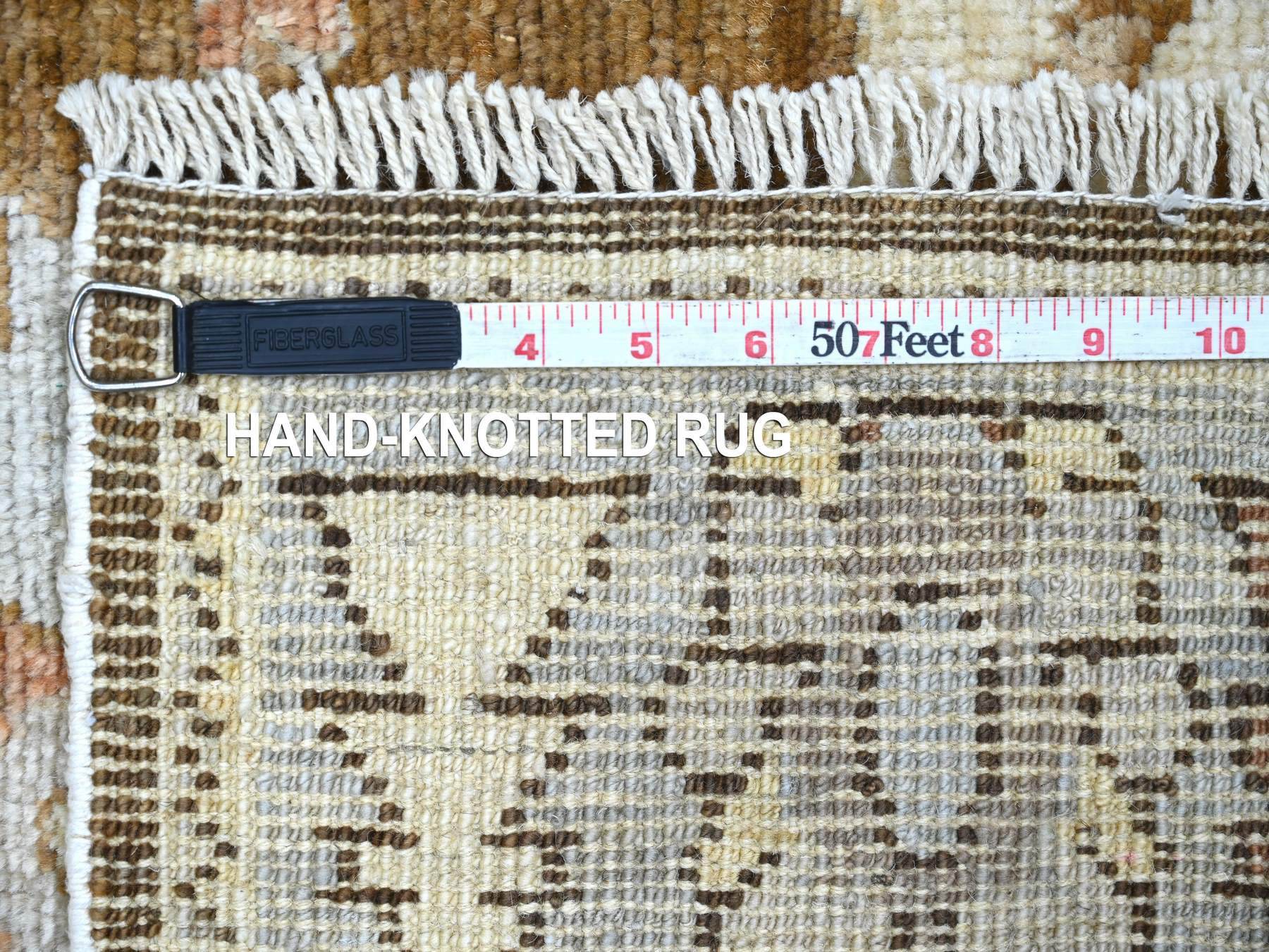 2'9"x8' Mocha Brown, Afghan Angora Oushak with Large Leaf Design, 100% Wool, Hand Knotted, Vegetable Dyes, Runner, Oriental Rug HR22270 - Image 6