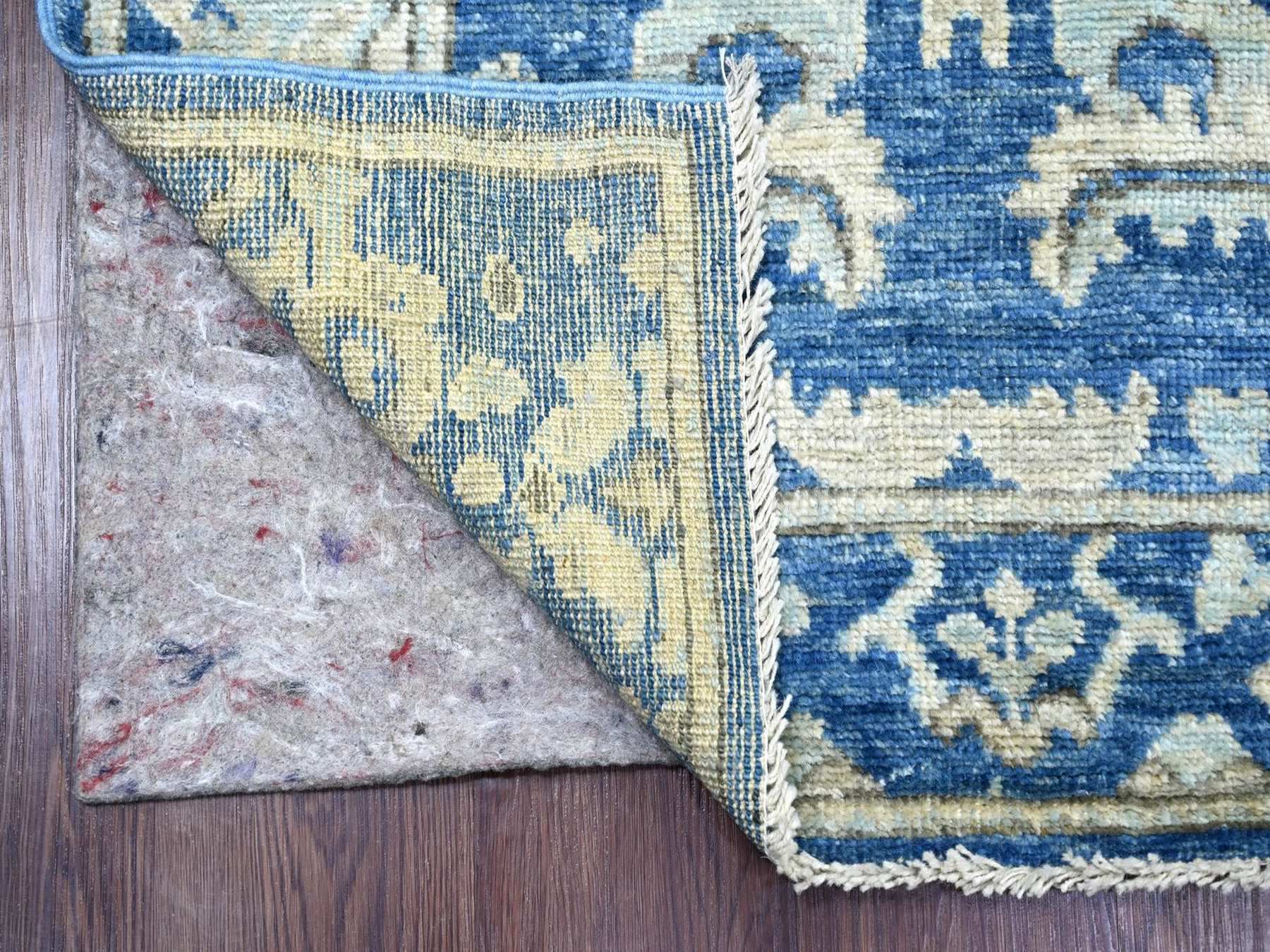 3'x9' Bayern Blue, Afghan Angora Oushak with Large Leaf Design, Hand Knotted, 100% Wool, Vegetable Dyes, Runner, Oriental Rug HR22312 - Image 2