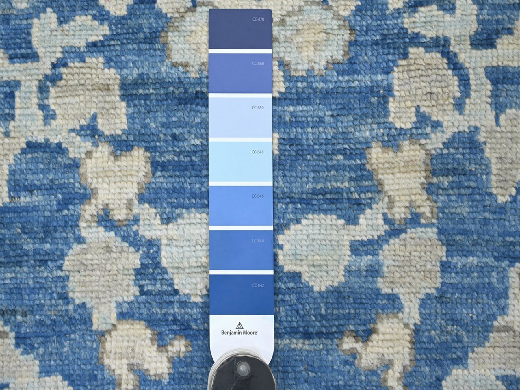 3'x9' Bayern Blue, Afghan Angora Oushak with Large Leaf Design, Hand Knotted, 100% Wool, Vegetable Dyes, Runner, Oriental Rug HR22312 - Image 3