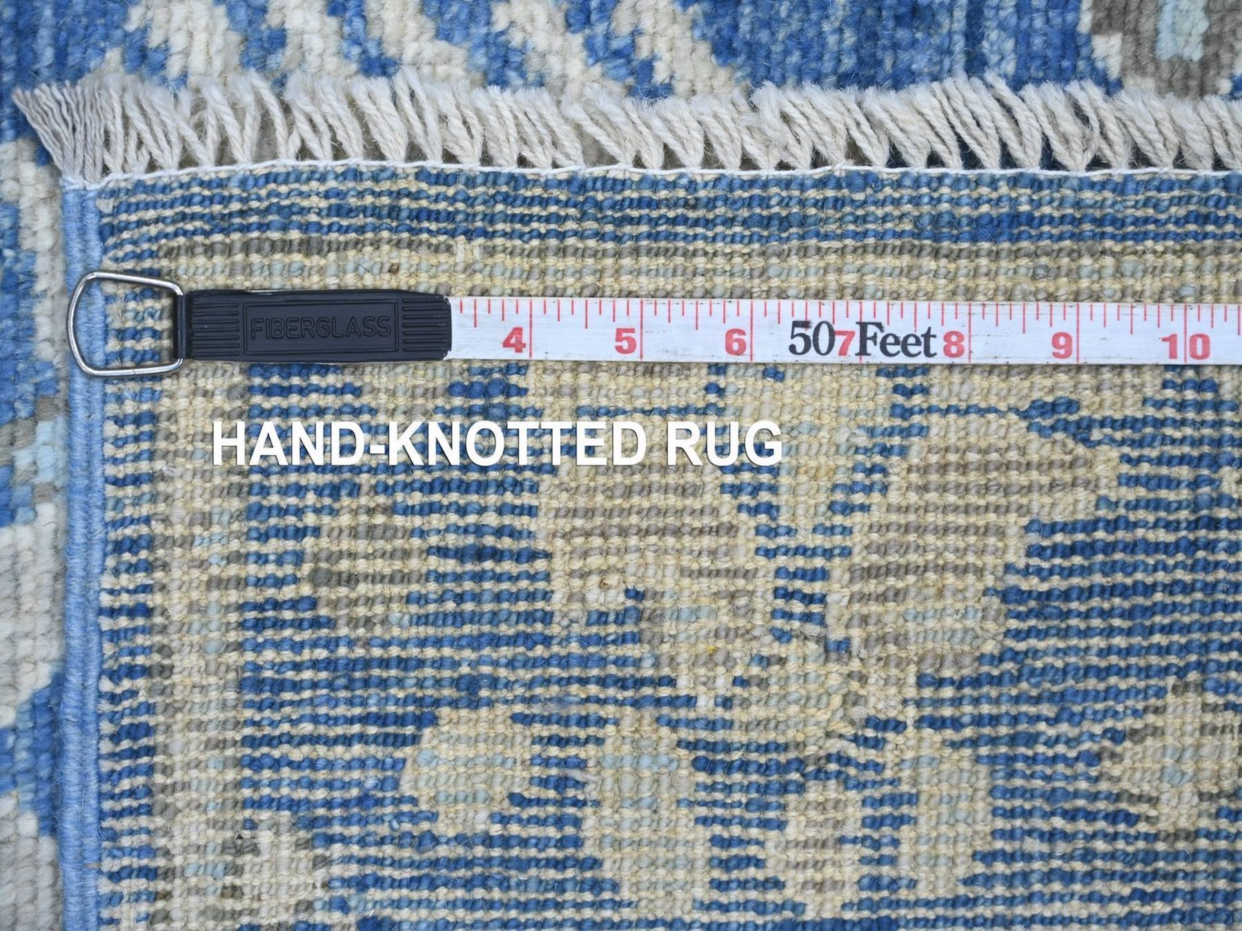 3'x9' Bayern Blue, Afghan Angora Oushak with Large Leaf Design, Hand Knotted, 100% Wool, Vegetable Dyes, Runner, Oriental Rug HR22312 - Image 6